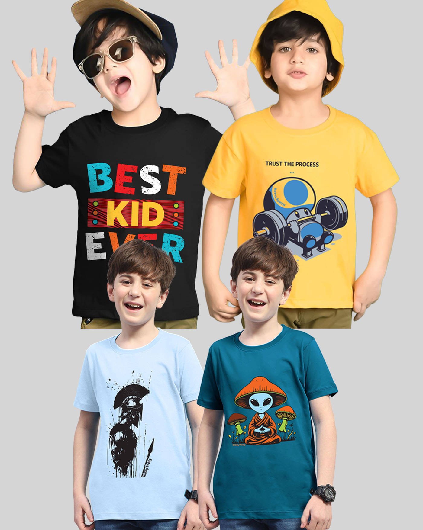     			KIDDY VIDDY Pack of 4 Boys Cotton Blend T-Shirt ( Teal )