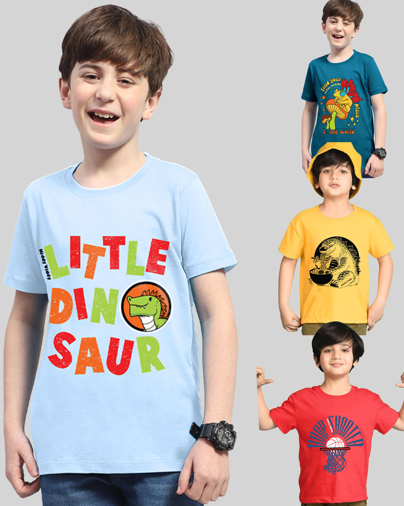     			KIDDY VIDDY Pack of 4 Boys Cotton Blend T-Shirt ( Sky Blue )