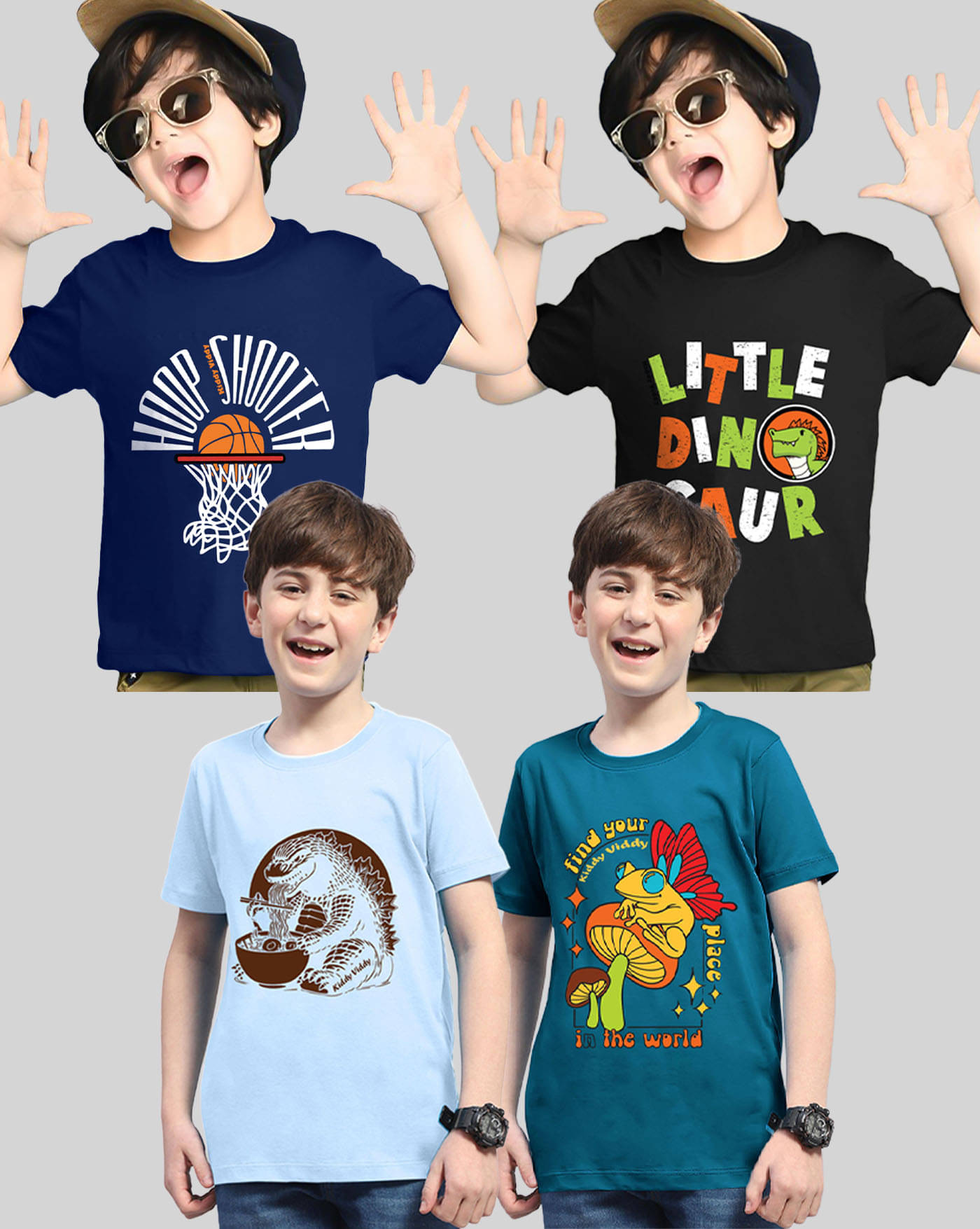     			KIDDY VIDDY Pack of 4 Boys Cotton Blend T-Shirt ( Sky Blue )