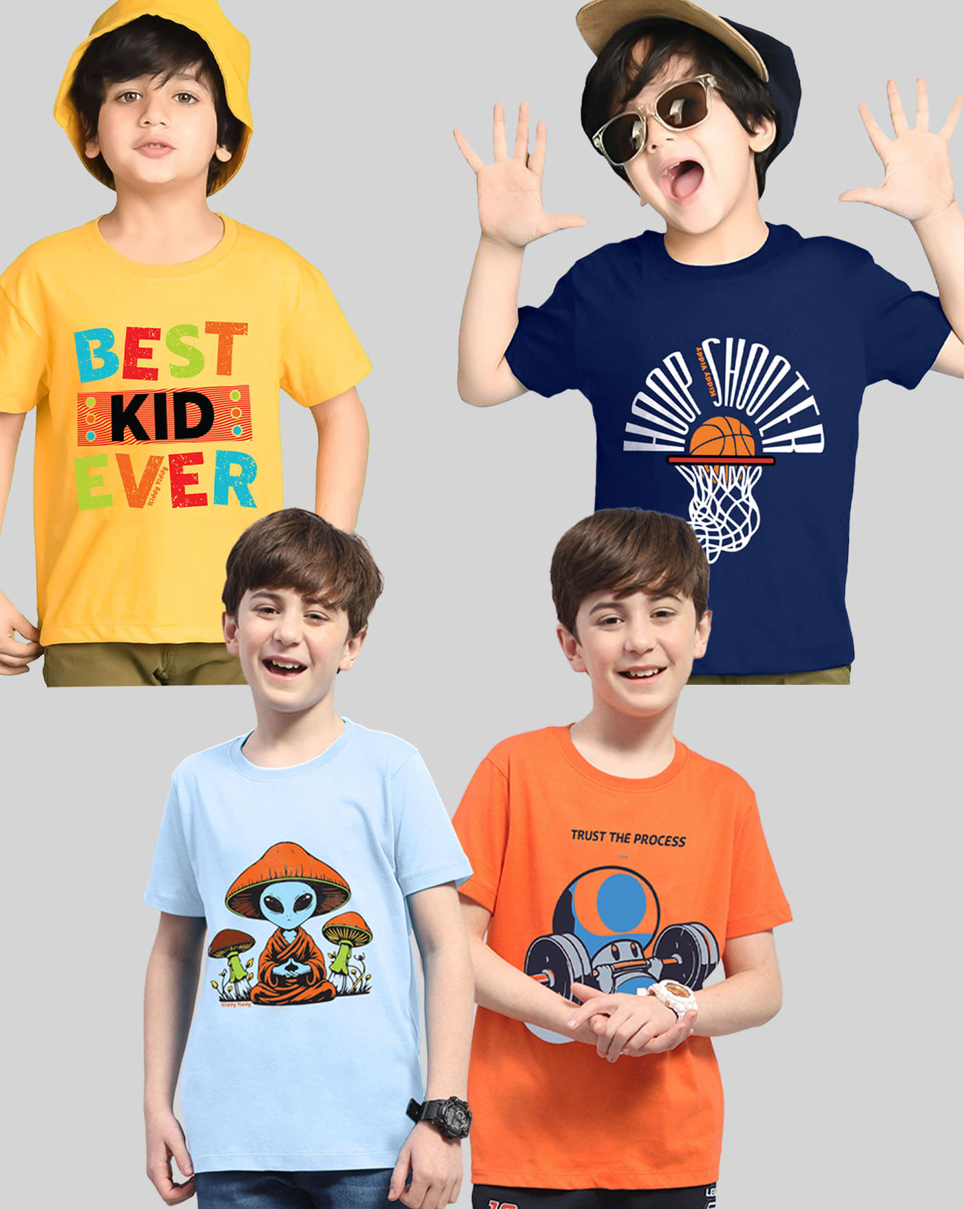     			KIDDY VIDDY Pack of 4 Boys Cotton Blend T-Shirt ( Orange )