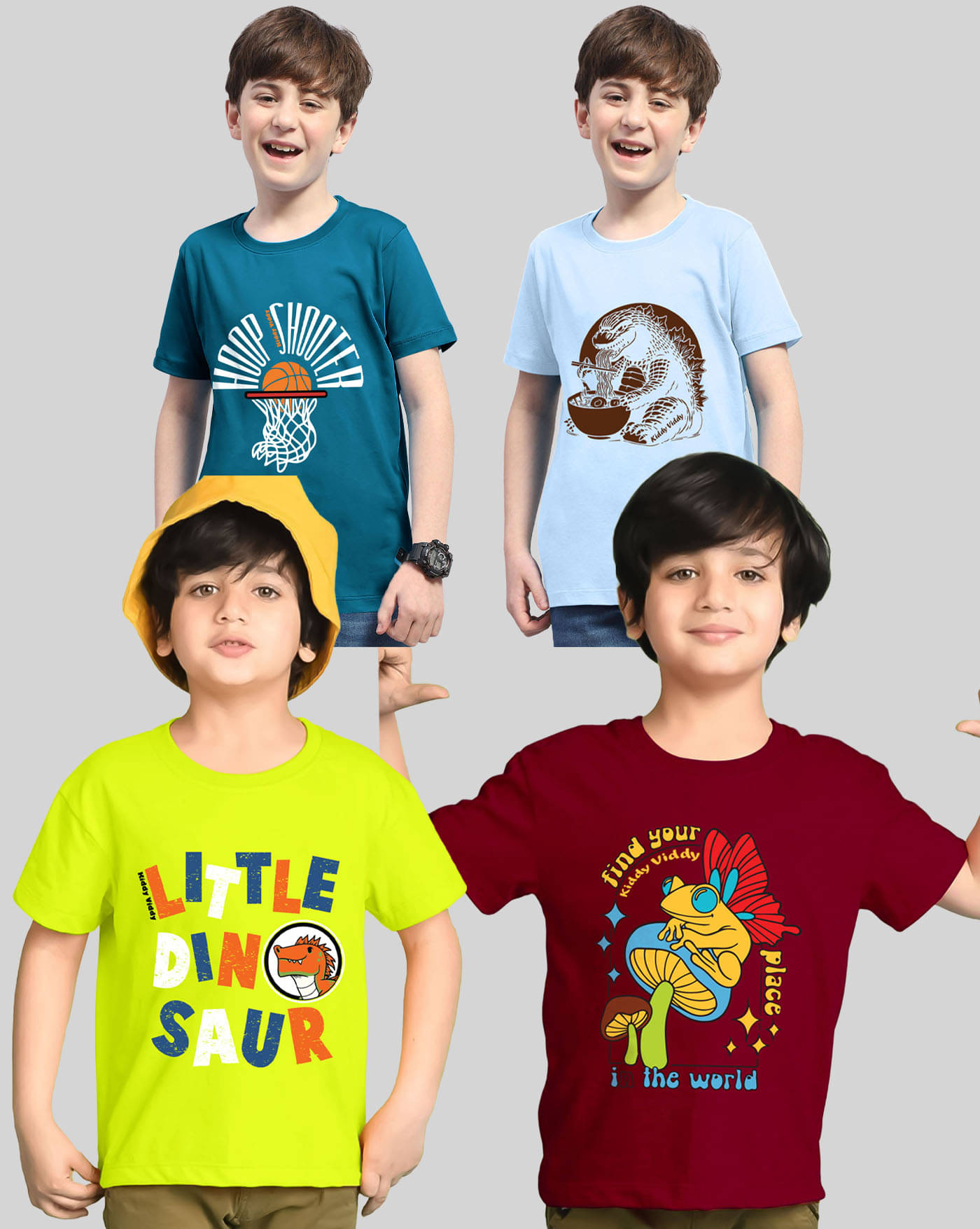     			KIDDY VIDDY Pack of 4 Boys Cotton Blend T-Shirt ( Neon Green )