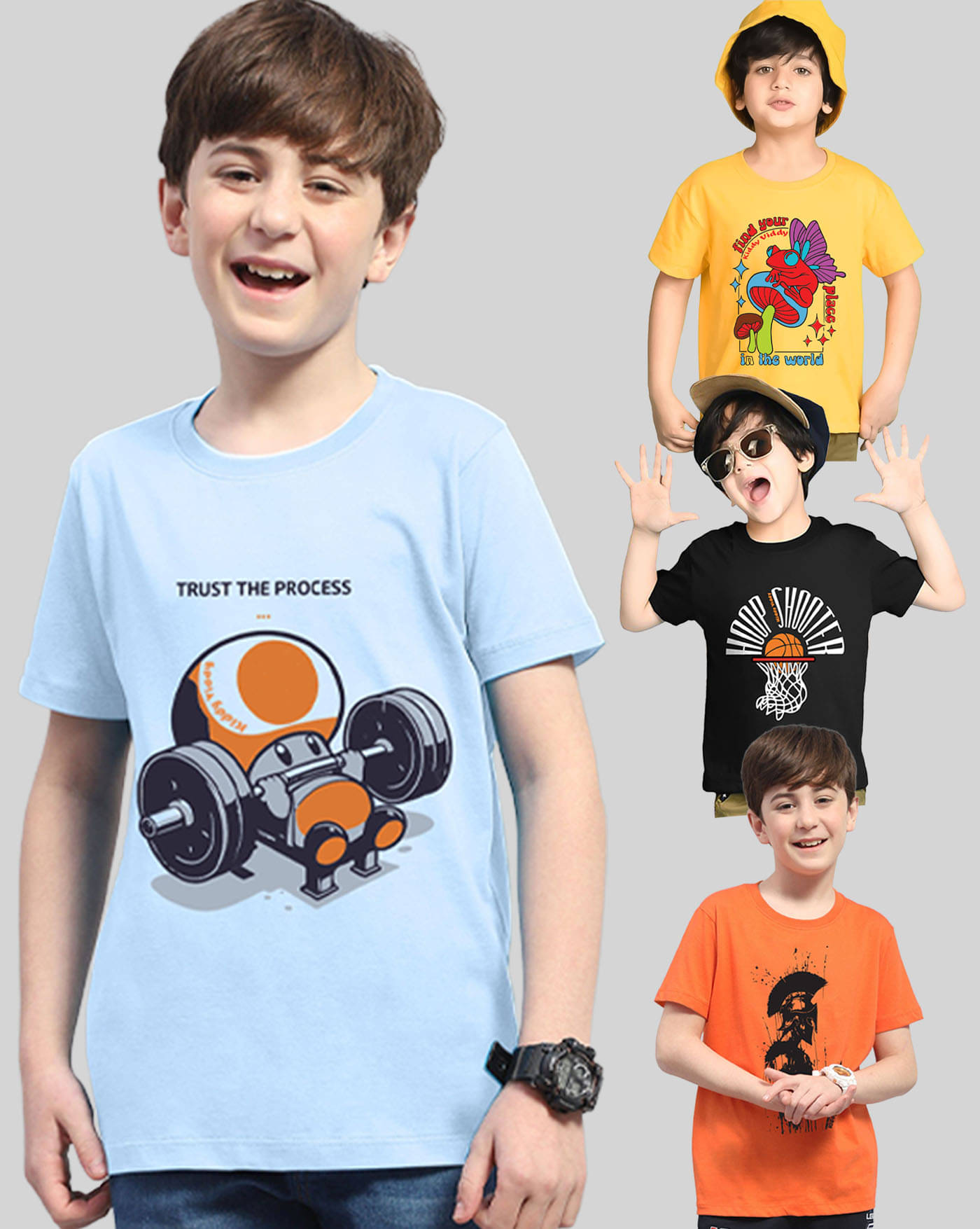     			KIDDY VIDDY Pack of 4 Boys Cotton Blend T-Shirt ( Yellow )