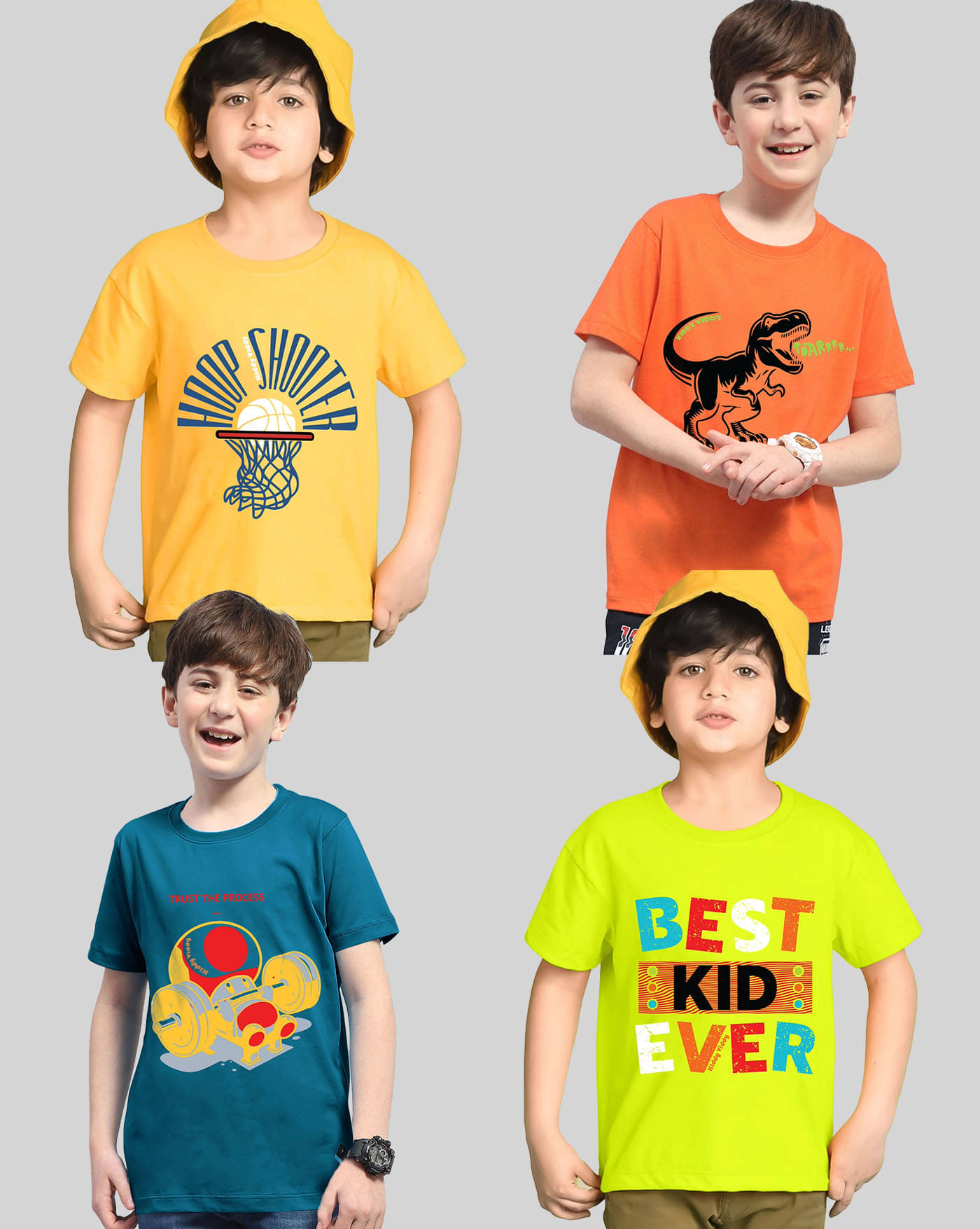     			KIDDY VIDDY Pack of 4 Boys Cotton Blend T-Shirt ( Yellow )