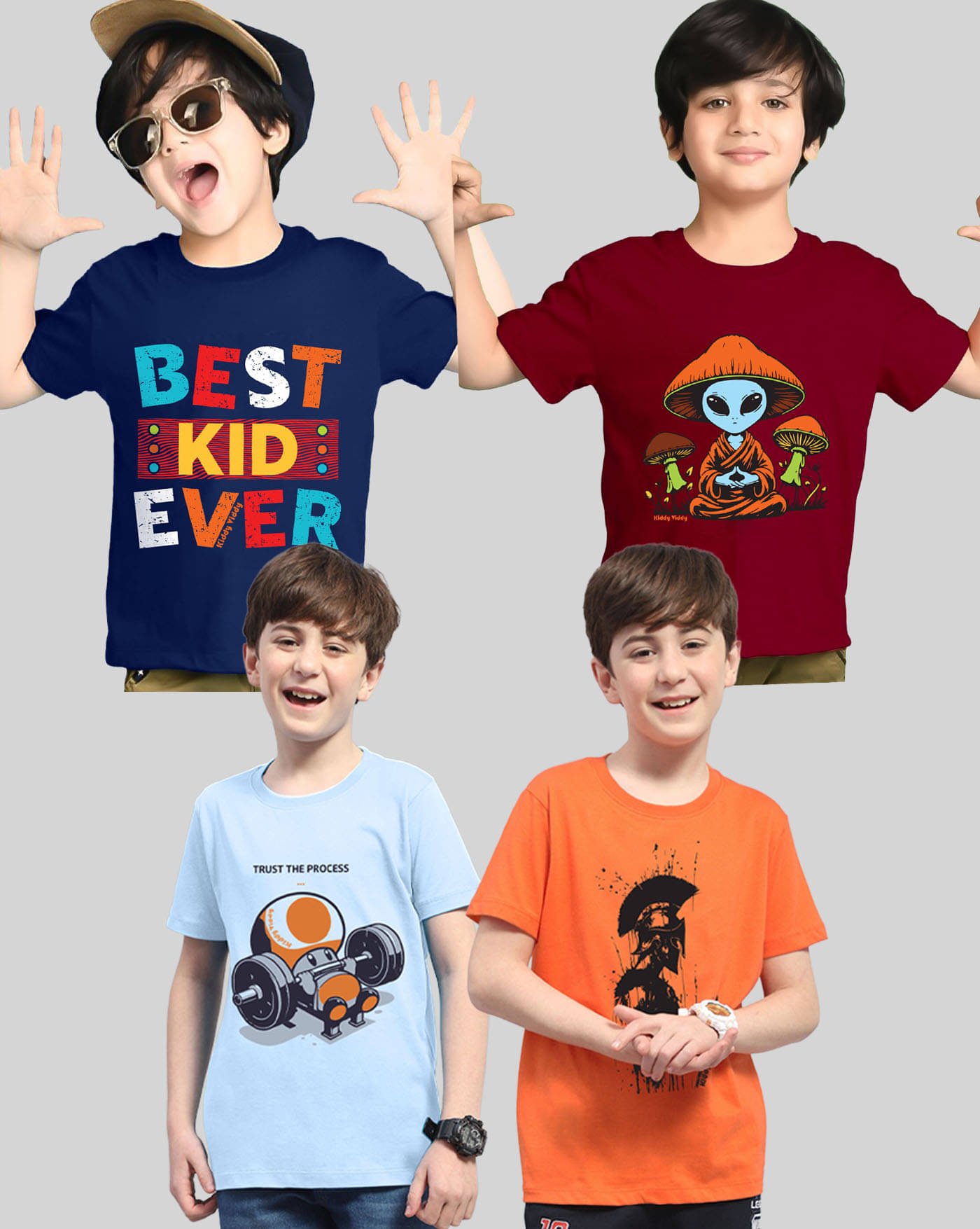     			KIDDY VIDDY Pack of 4 Boys Cotton Blend T-Shirt ( Sky Blue )
