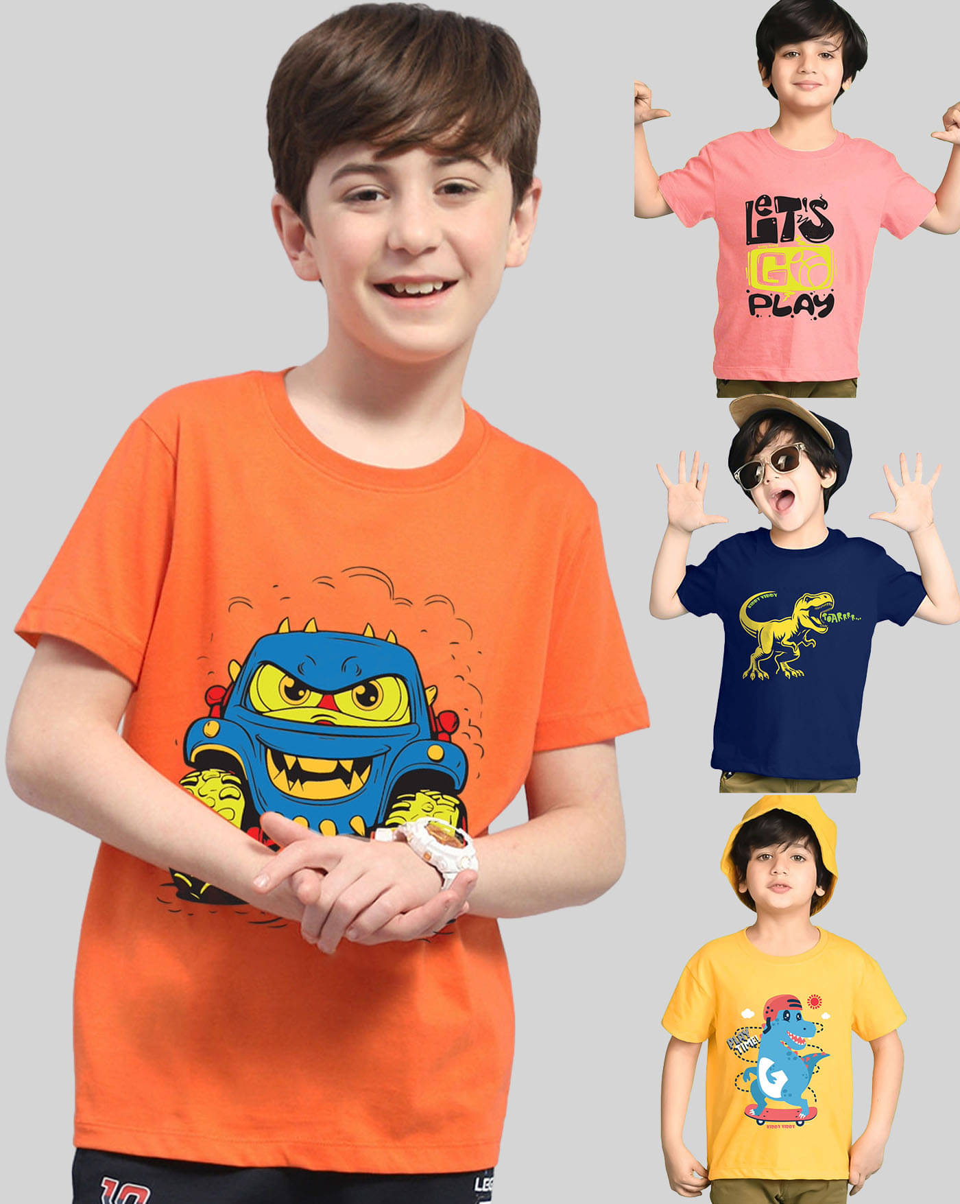     			KIDDY VIDDY Pack of 4 Boys Cotton Blend T-Shirt ( Peach )