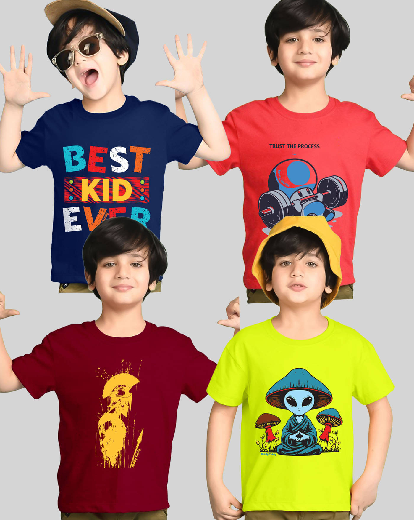     			KIDDY VIDDY Pack of 4 Boys Cotton Blend T-Shirt ( Red )