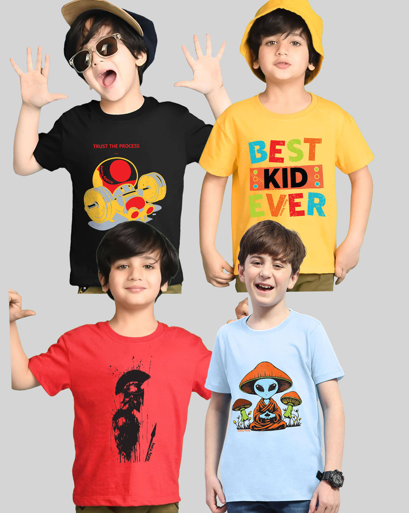    			KIDDY VIDDY Pack of 4 Boys Cotton Blend T-Shirt ( Mustard )