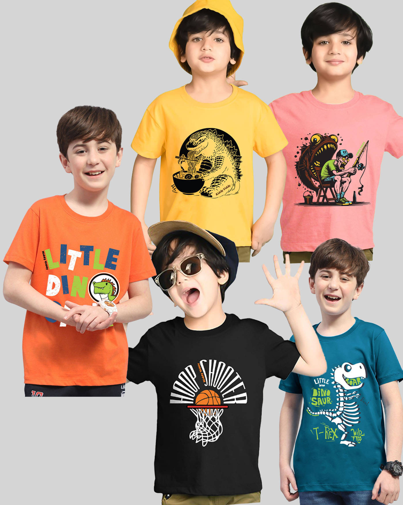     			KIDDY VIDDY Pack of 5 Boys Cotton Blend T-Shirt ( Teal )