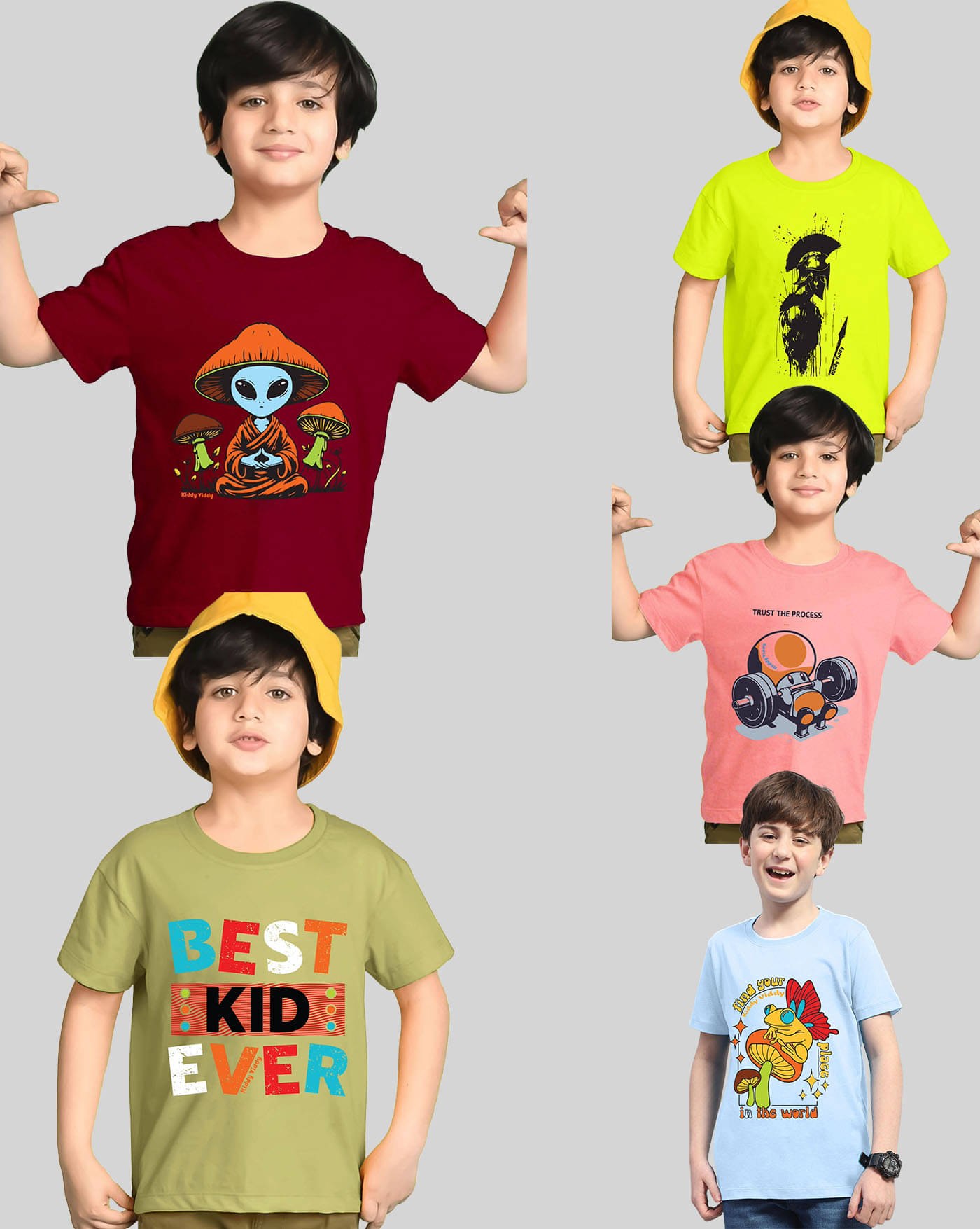     			KIDDY VIDDY Pack of 5 Boys Cotton Blend T-Shirt ( Green )