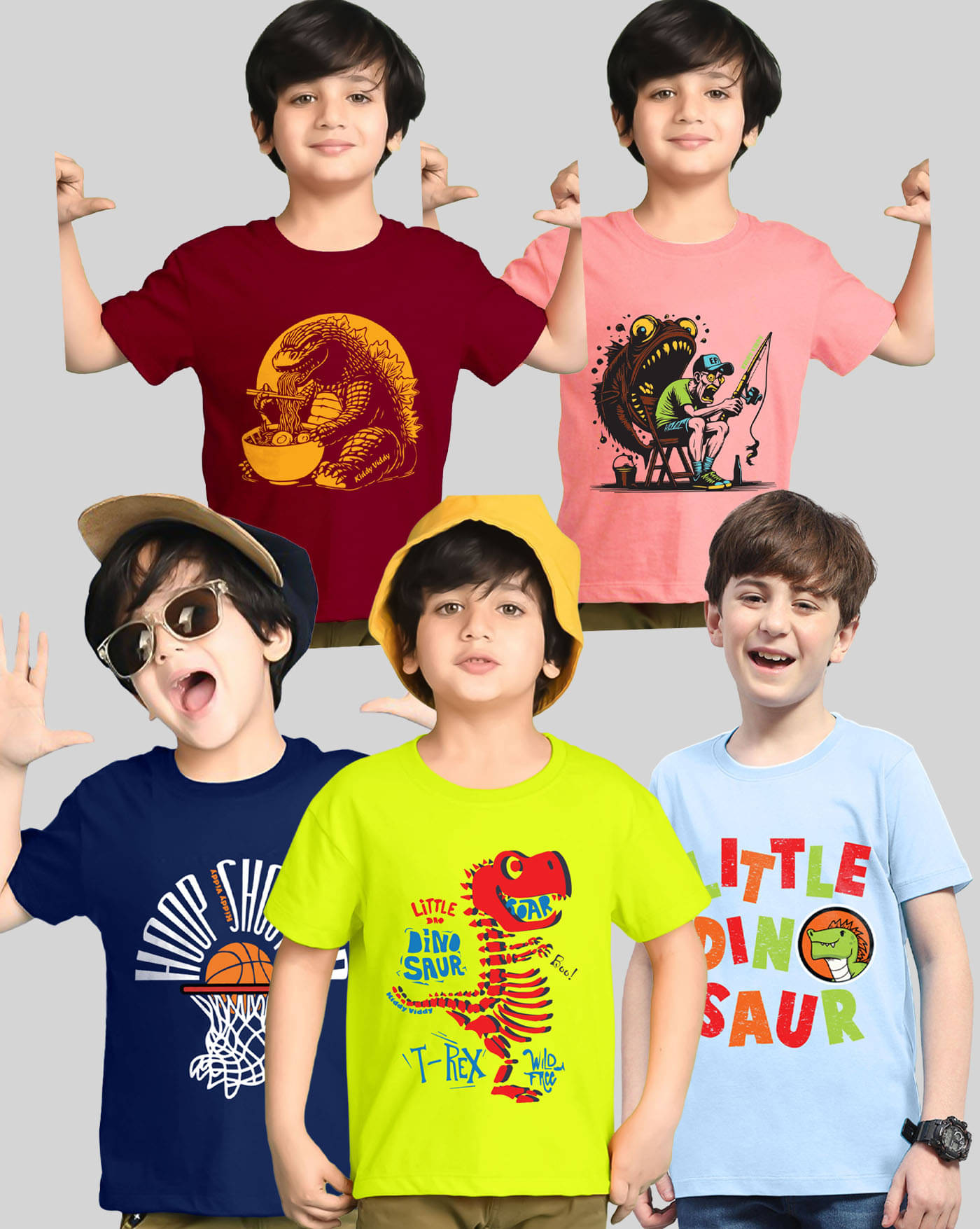     			KIDDY VIDDY Pack of 5 Boys Cotton Blend T-Shirt ( Multicolor 9 )