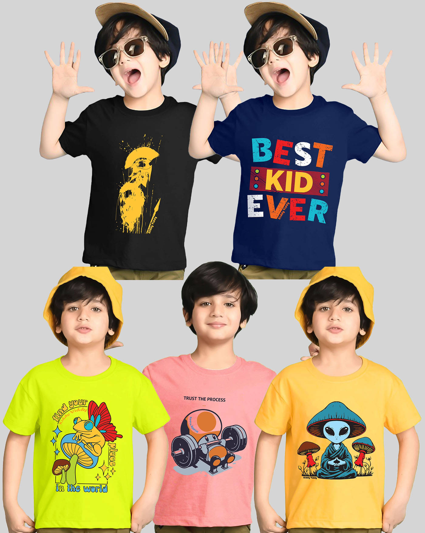     			KIDDY VIDDY Pack of 5 Boys Cotton Blend T-Shirt ( Navy Blue )