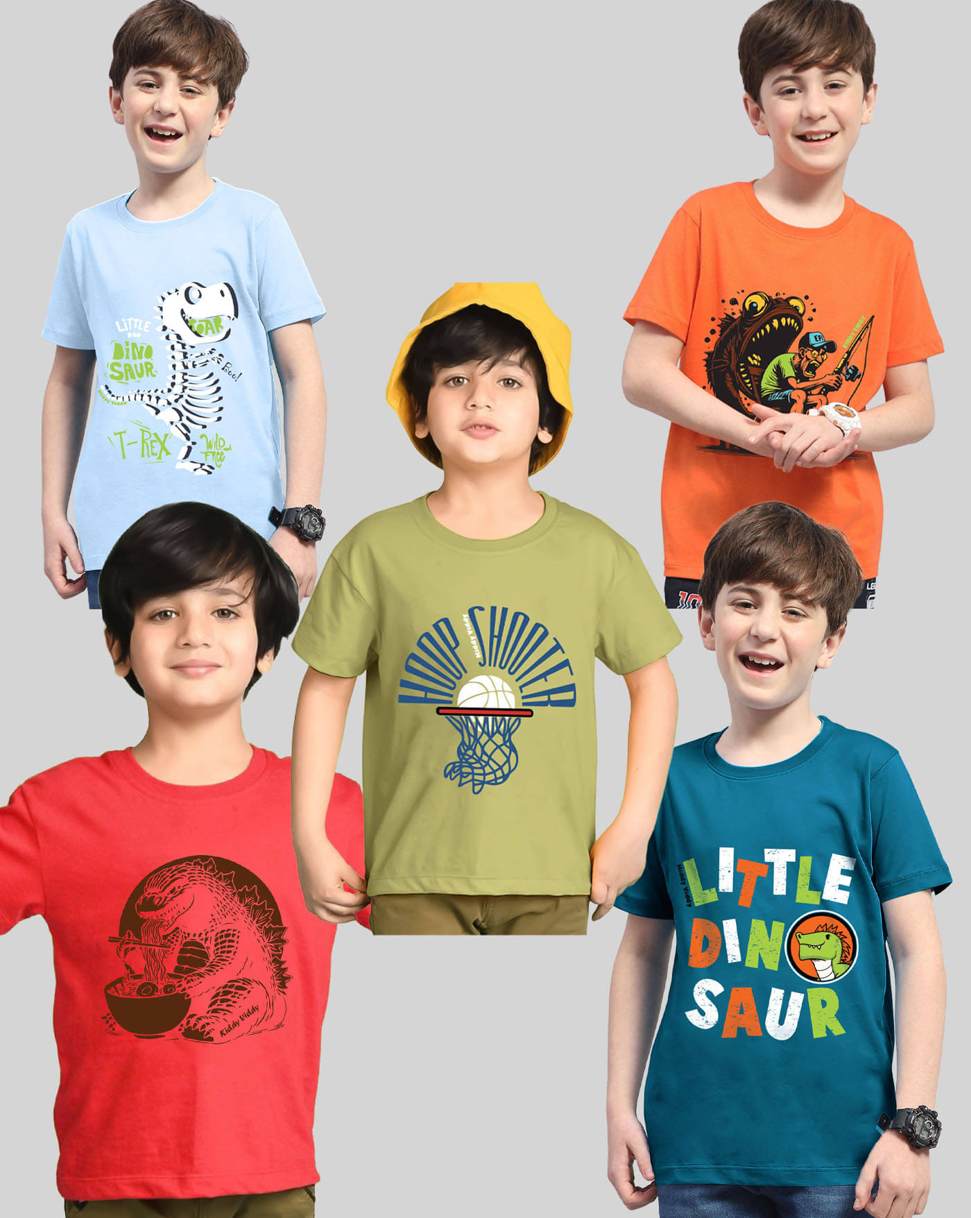     			KIDDY VIDDY Pack of 5 Boys Cotton Blend T-Shirt ( Sky Blue )