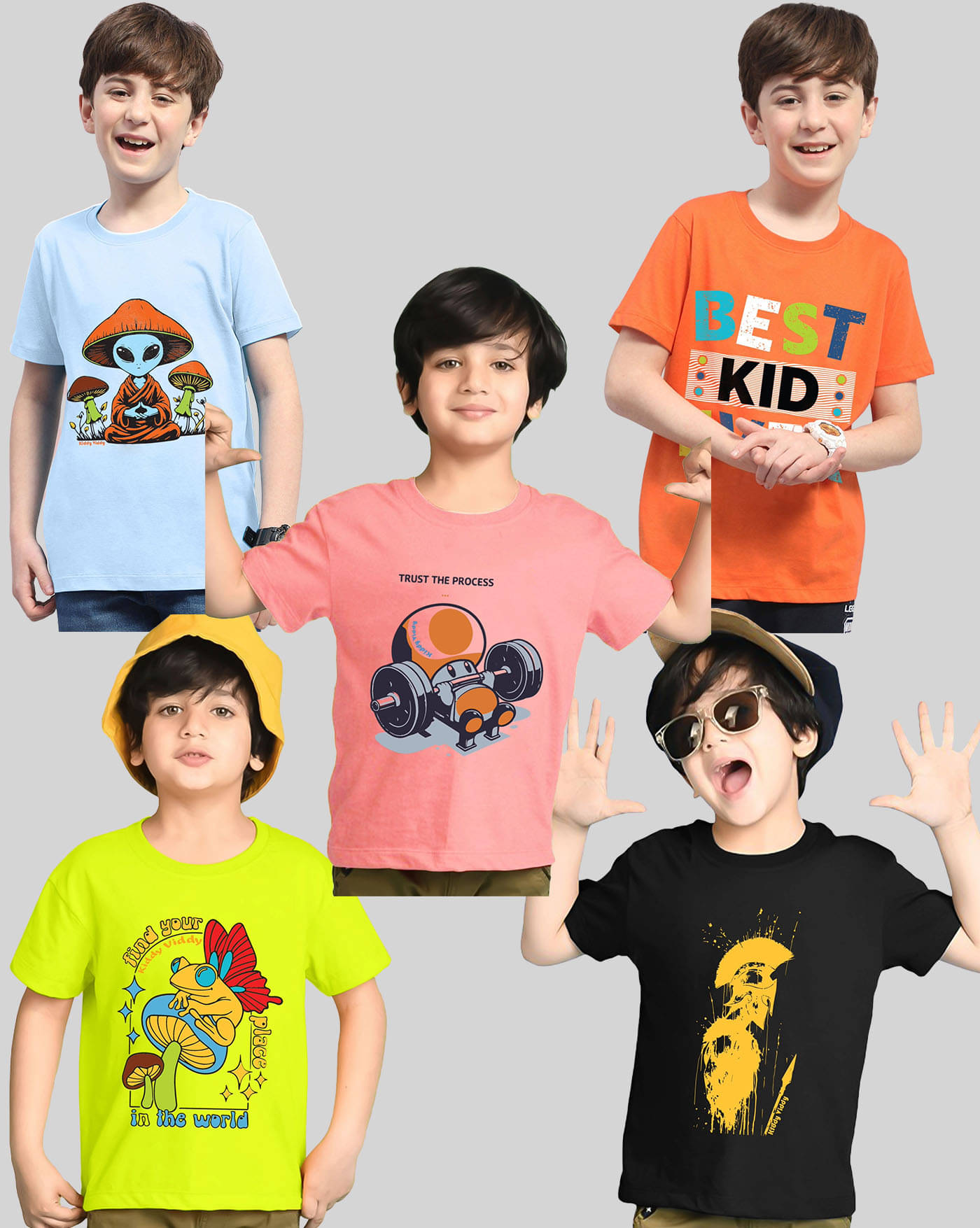     			KIDDY VIDDY Pack of 5 Boys Cotton Blend T-Shirt ( Orange )