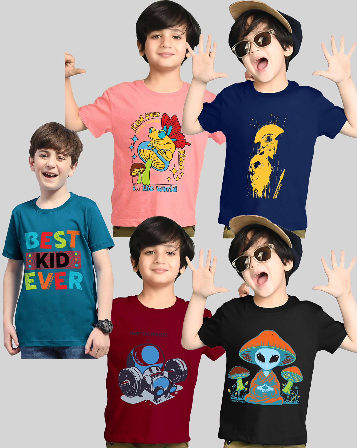     			KIDDY VIDDY Pack of 5 Boys Cotton Blend T-Shirt ( Teal )