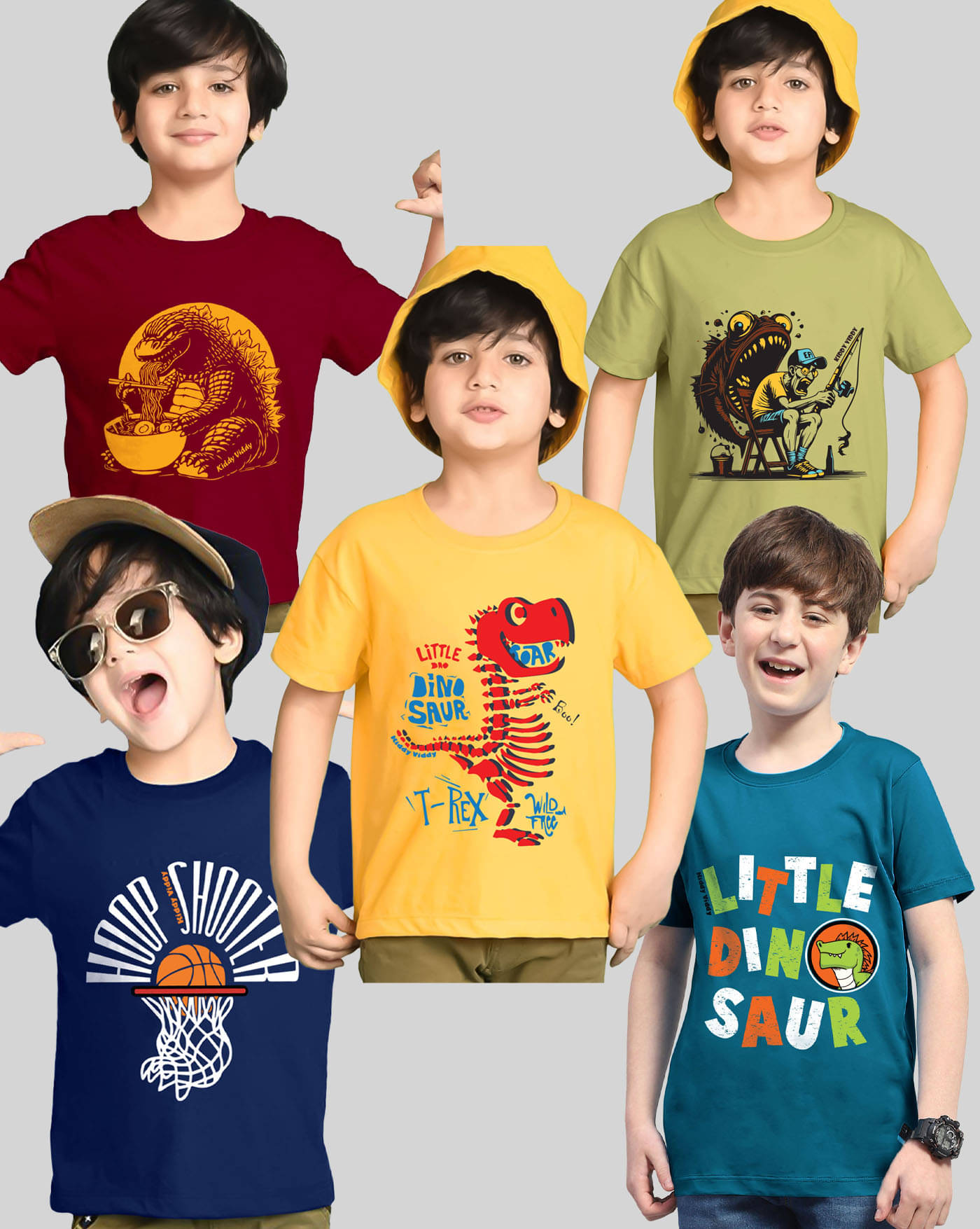     			KIDDY VIDDY Pack of 5 Boys Cotton Blend T-Shirt ( Yellow )