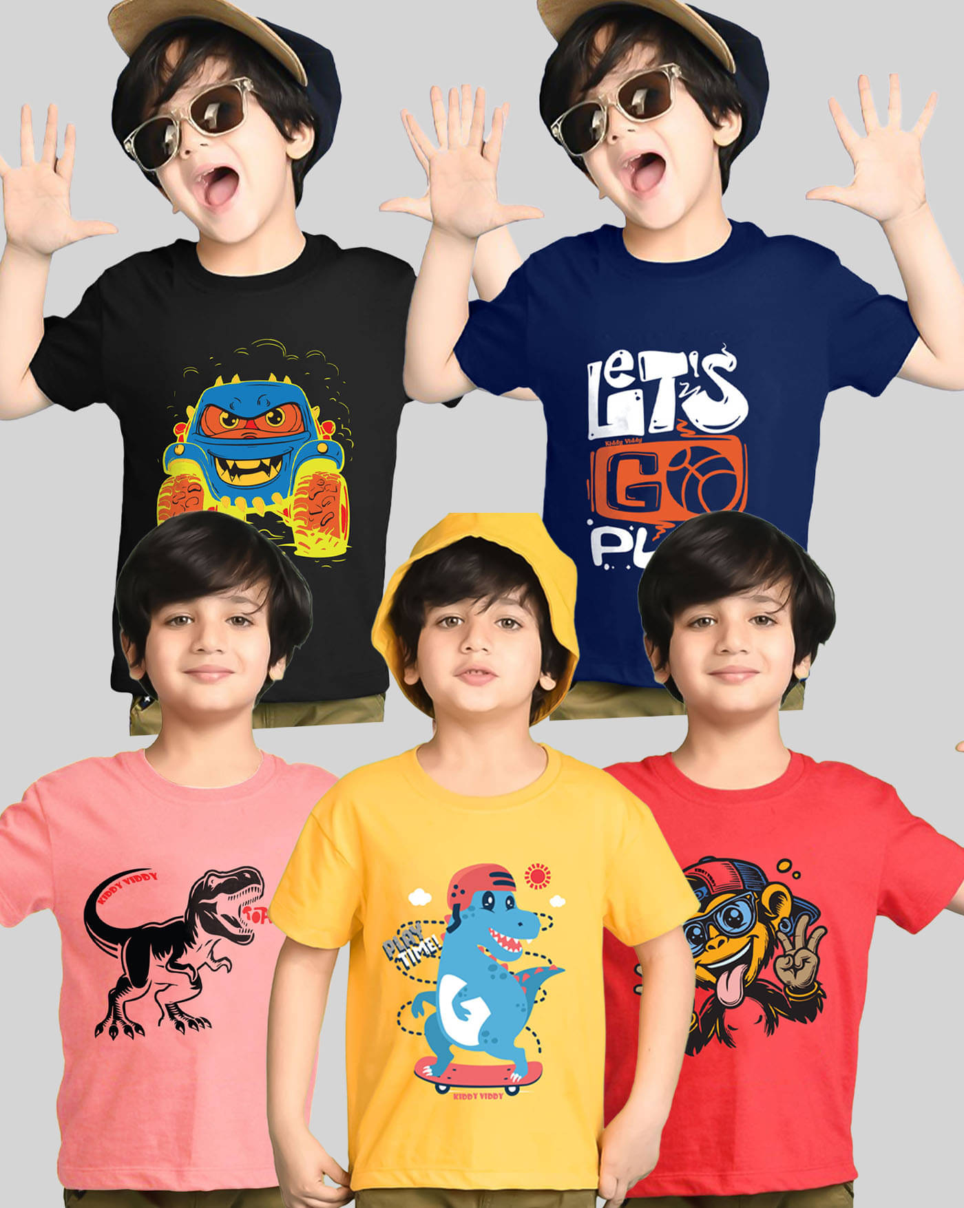     			KIDDY VIDDY Pack of 5 Boys Cotton Blend T-Shirt ( Navy Blue )