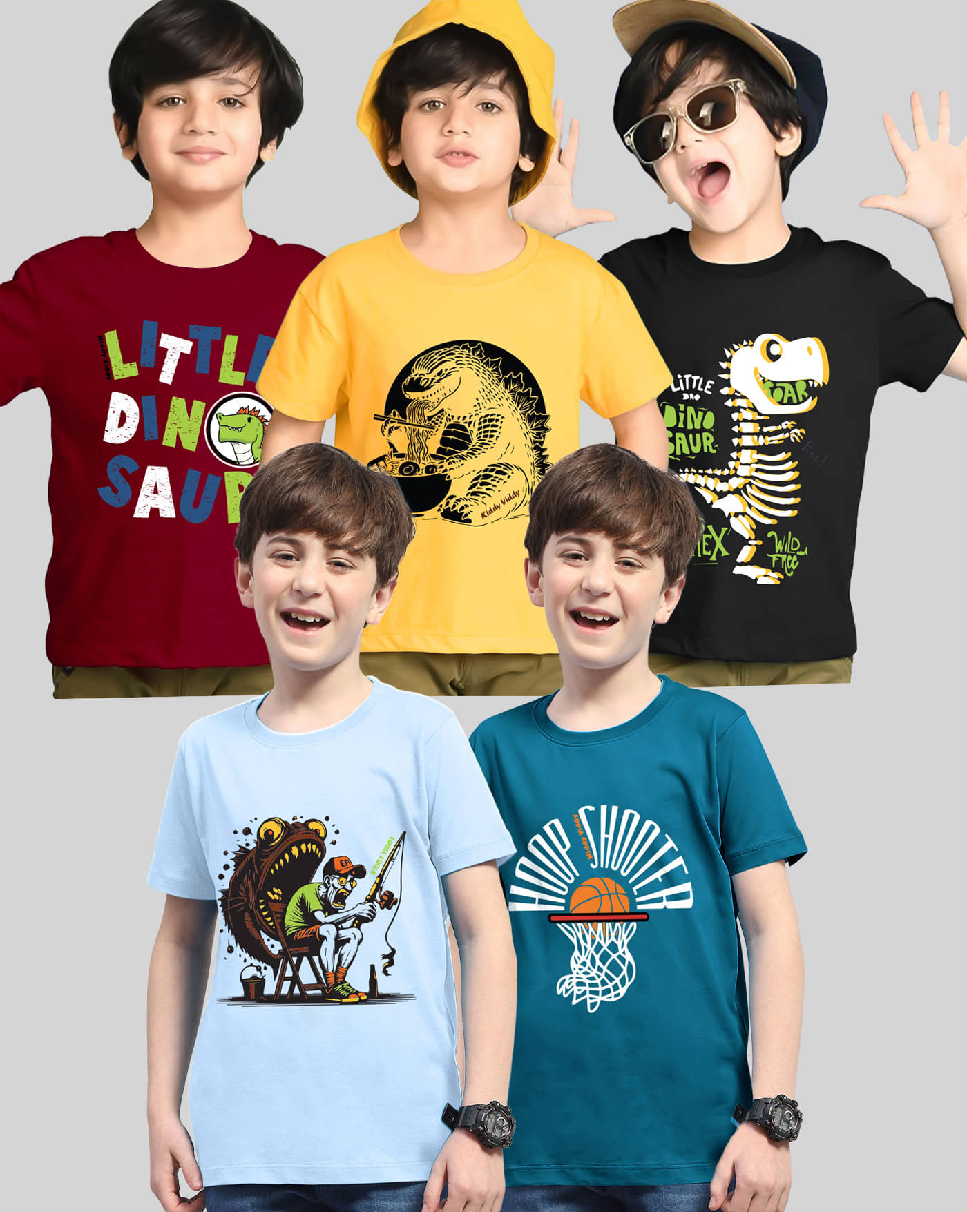     			KIDDY VIDDY Pack of 5 Boys Cotton Blend T-Shirt ( Black )