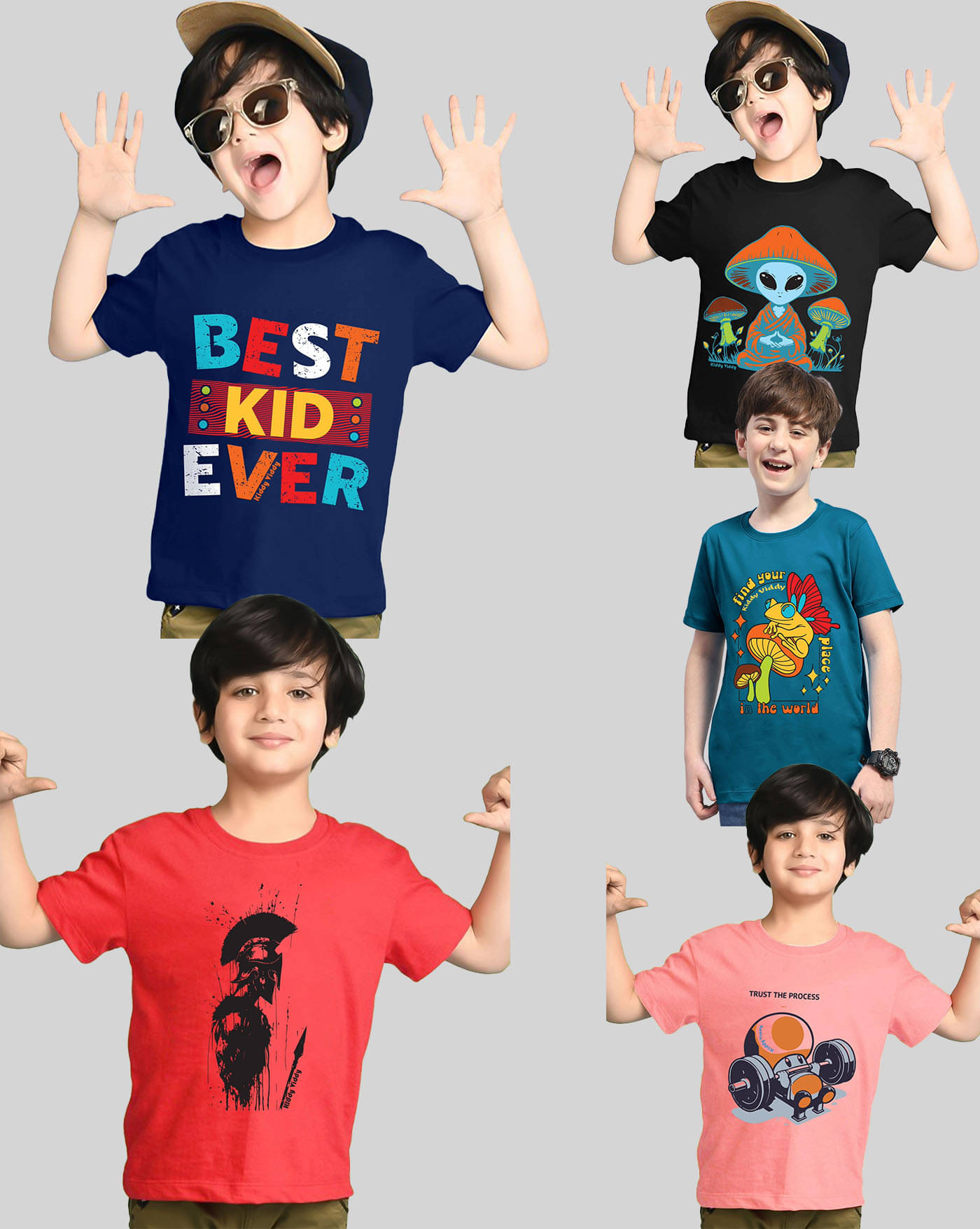     			KIDDY VIDDY Pack of 5 Boys Cotton Blend T-Shirt ( Navy Blue )