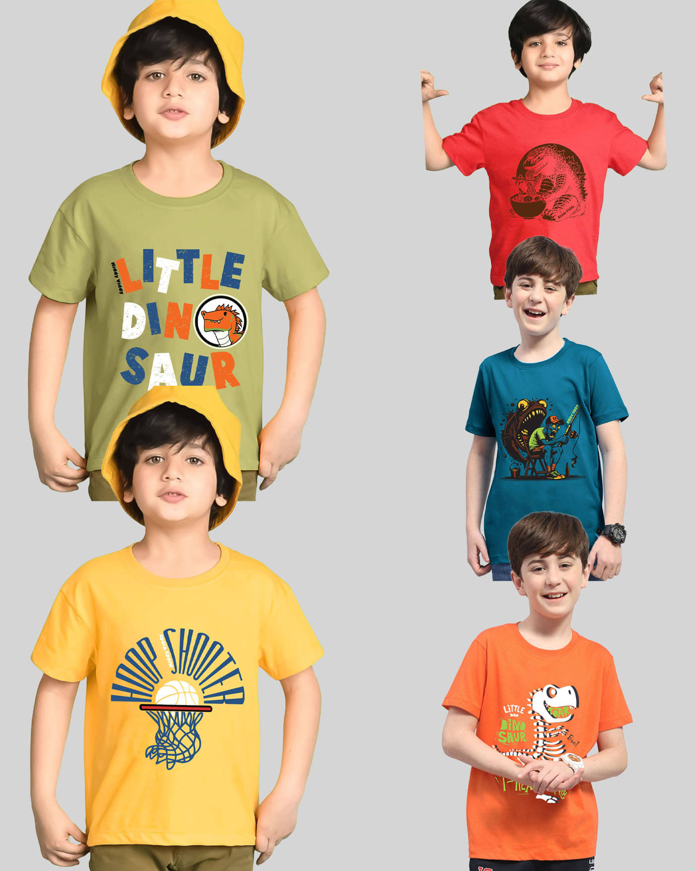     			KIDDY VIDDY Pack of 5 Boys Cotton Blend T-Shirt ( Orange )