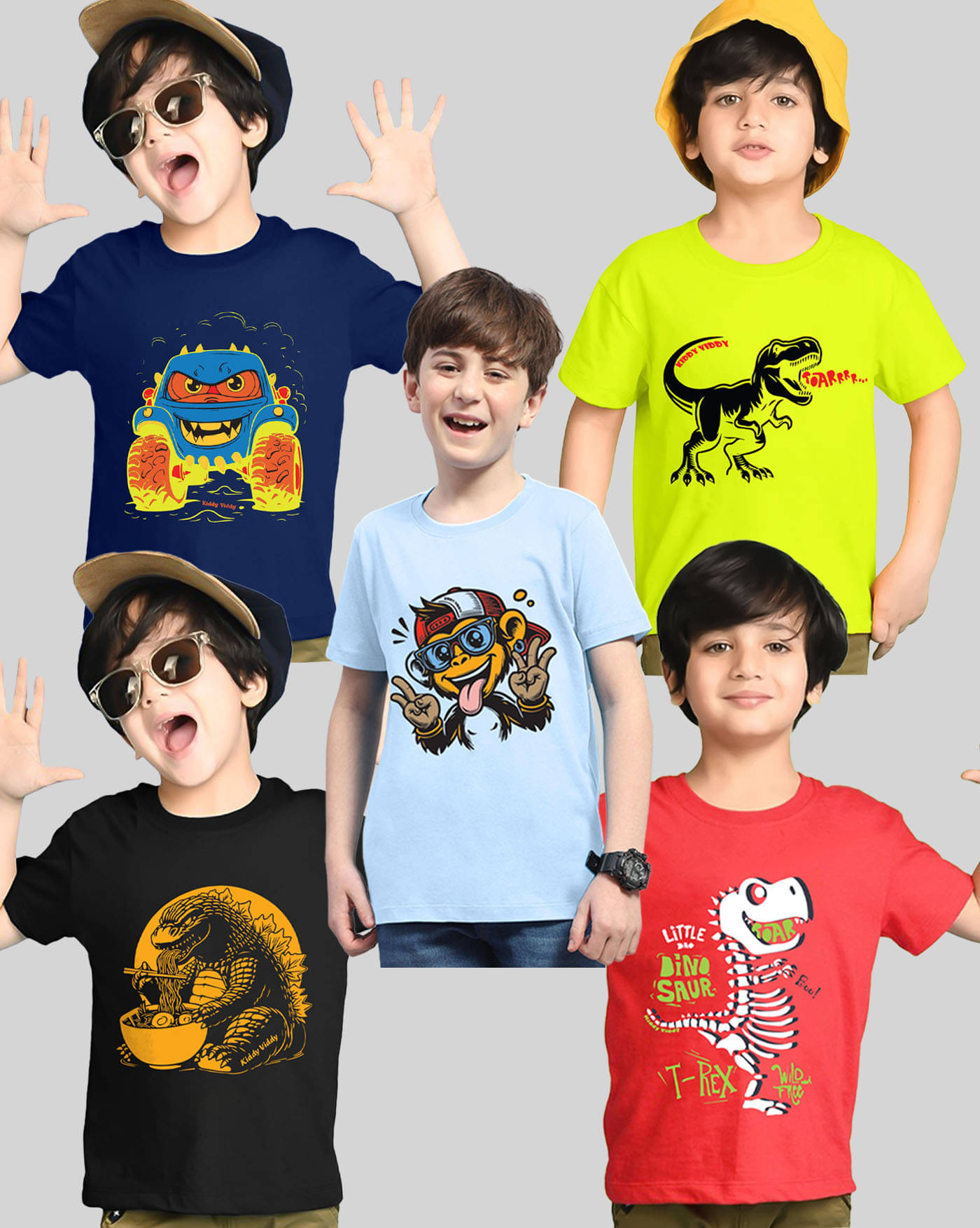     			KIDDY VIDDY Pack of 5 Boys Cotton Blend T-Shirt ( Neon Green )