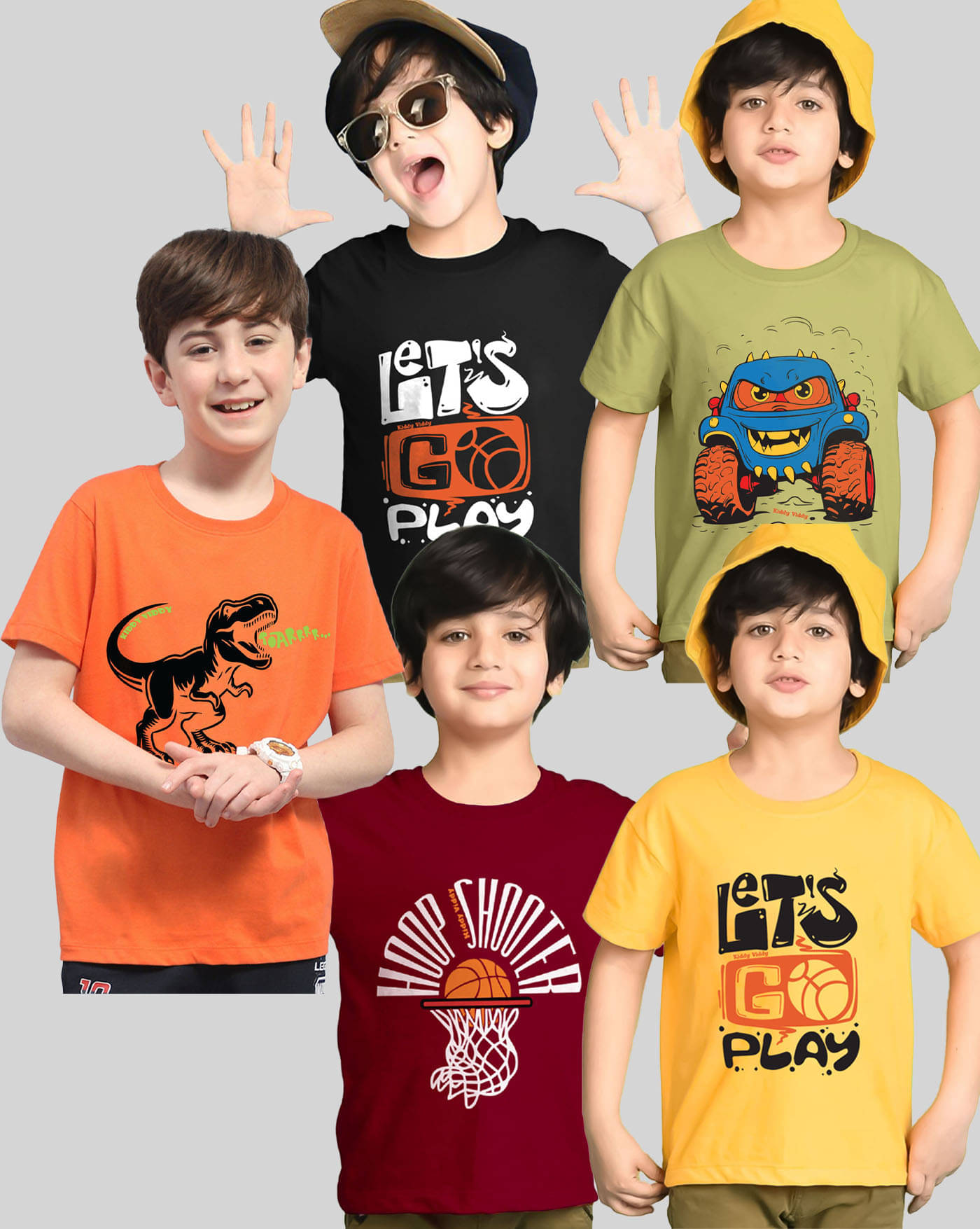    			KIDDY VIDDY Pack of 5 Boys Cotton Blend T-Shirt ( Black )