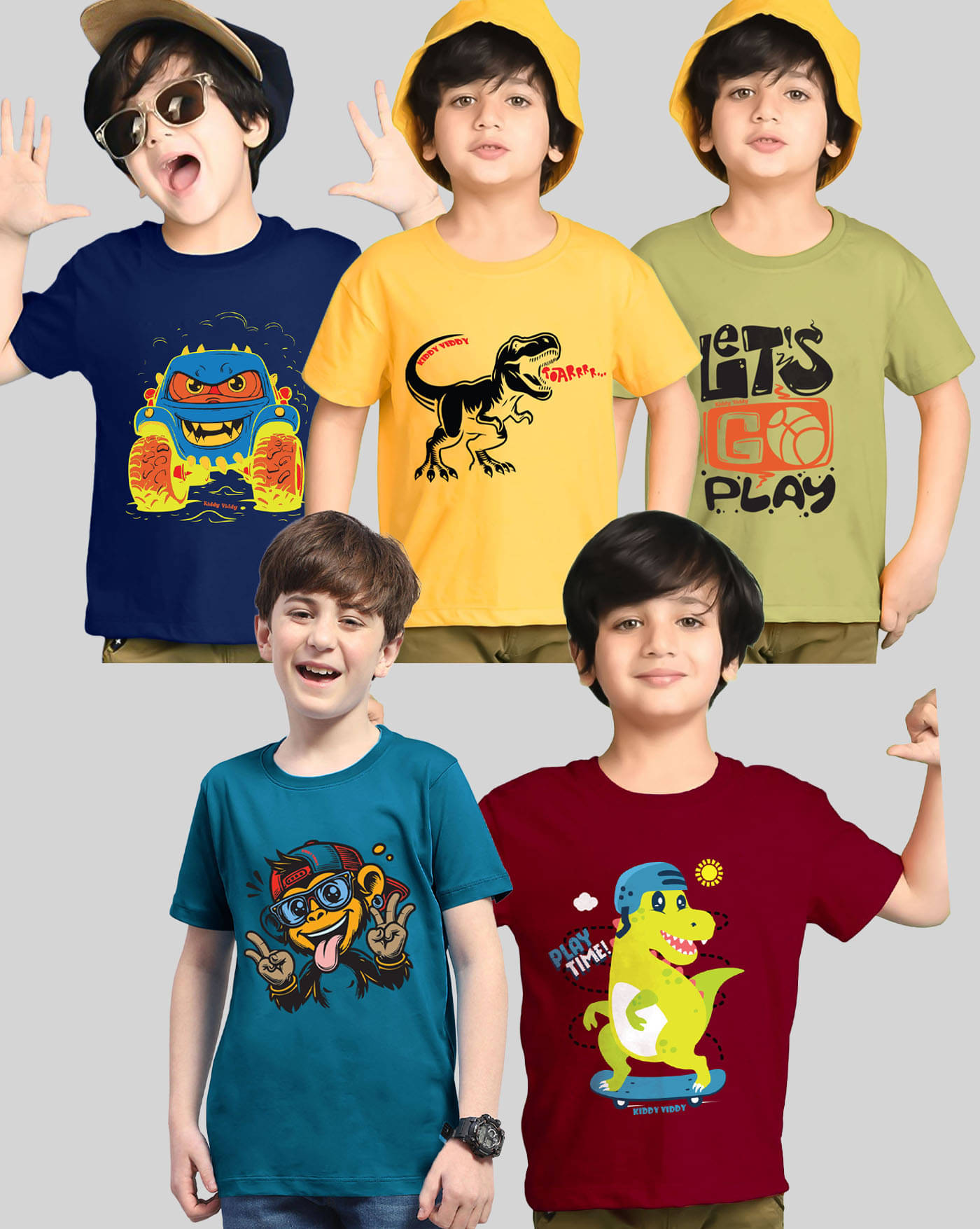     			KIDDY VIDDY Pack of 5 Boys Cotton Blend T-Shirt ( Green )