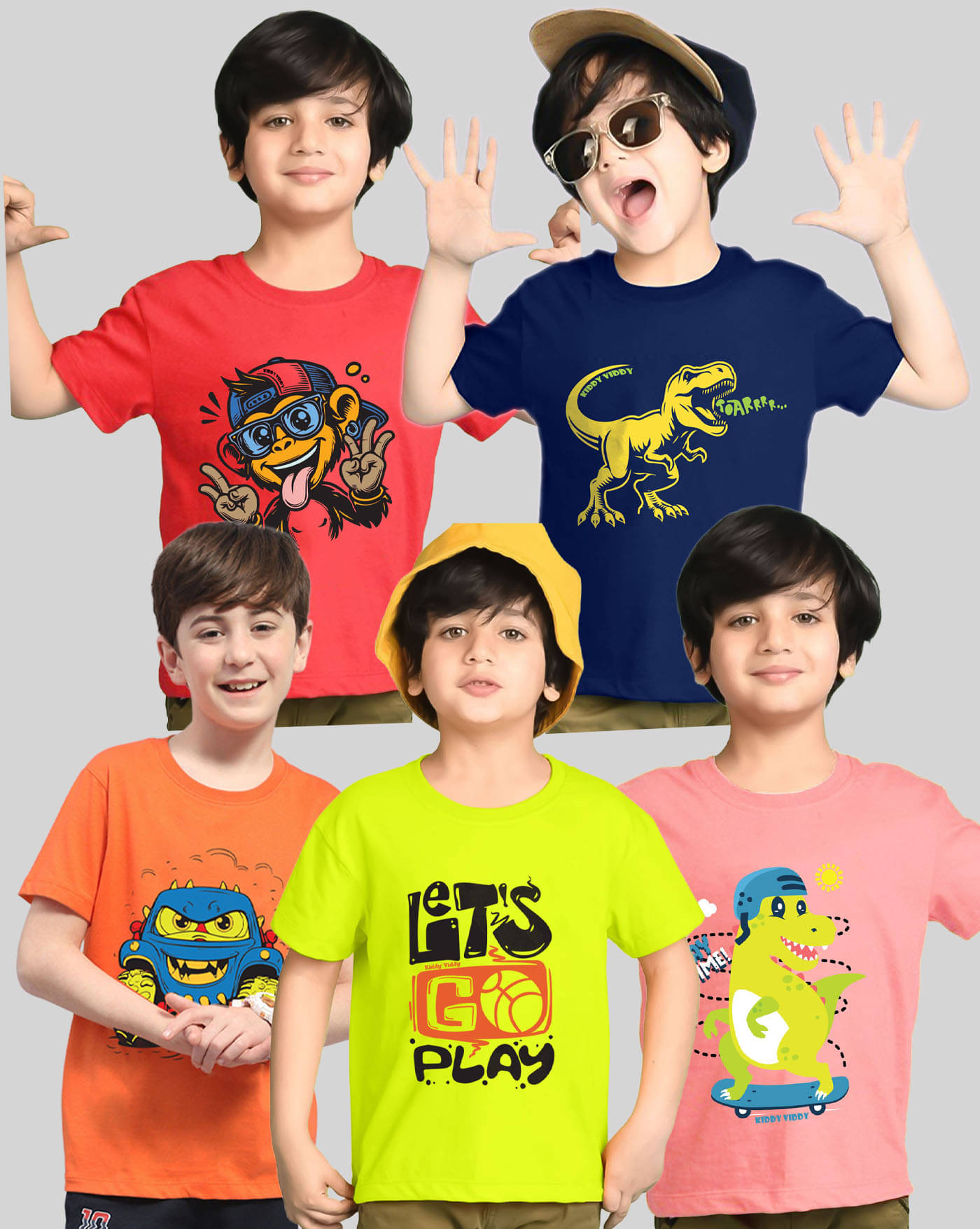    			KIDDY VIDDY Pack of 5 Boys Cotton Blend T-Shirt ( Neon Green )
