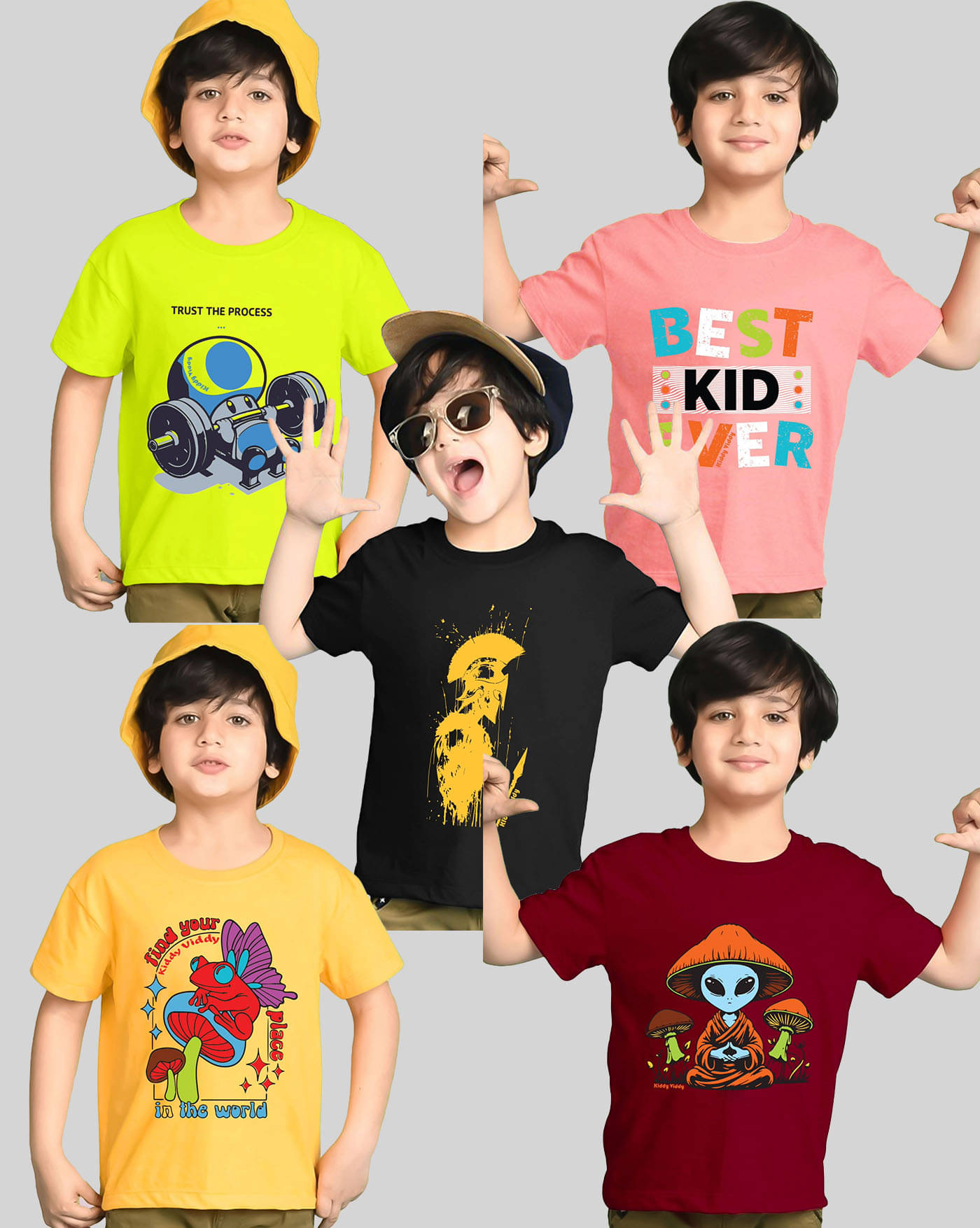     			KIDDY VIDDY Pack of 5 Boys Cotton Blend T-Shirt ( Peach )
