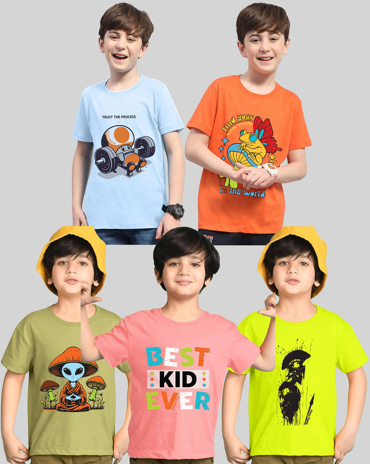     			KIDDY VIDDY Pack of 5 Boys Cotton Blend T-Shirt ( Multicolor 10 )