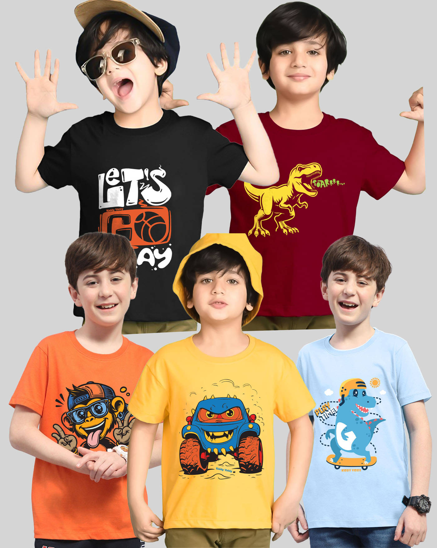     			KIDDY VIDDY Pack of 5 Boys Cotton Blend T-Shirt ( Multicolor 10 )