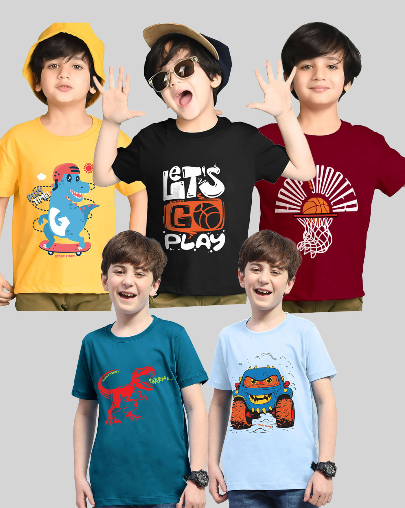     			KIDDY VIDDY Pack of 5 Boys Cotton Blend T-Shirt ( Black )