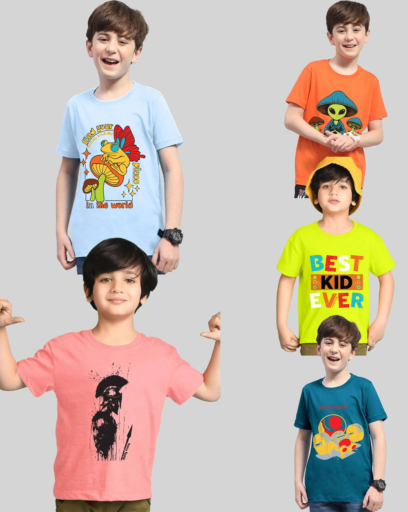     			KIDDY VIDDY Pack of 5 Boys Cotton Blend T-Shirt ( Neon Green )