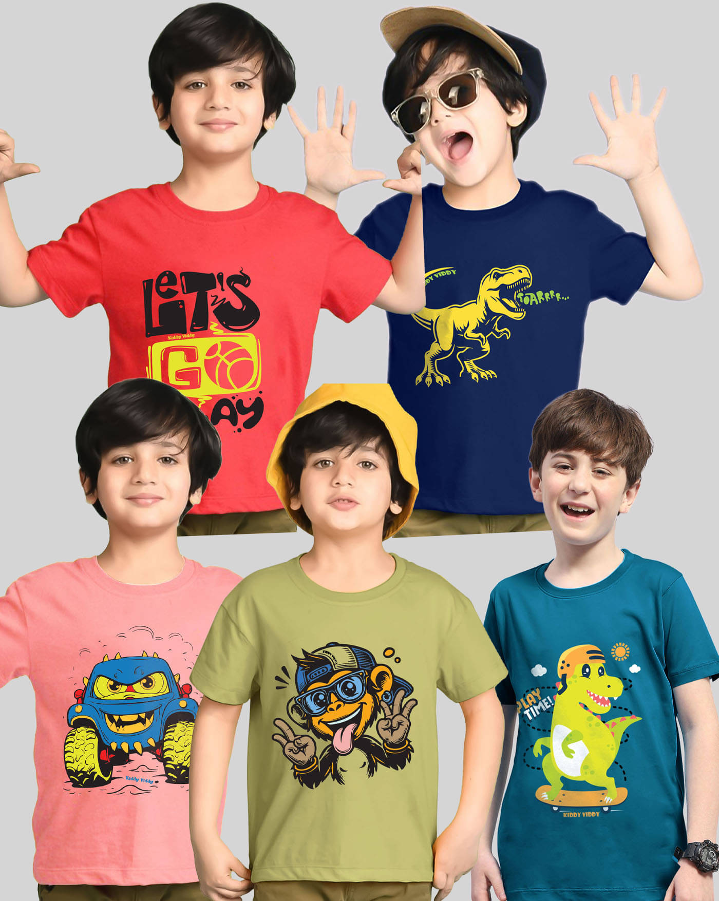     			KIDDY VIDDY Pack of 5 Boys Cotton Blend T-Shirt ( Multicolor 7 )