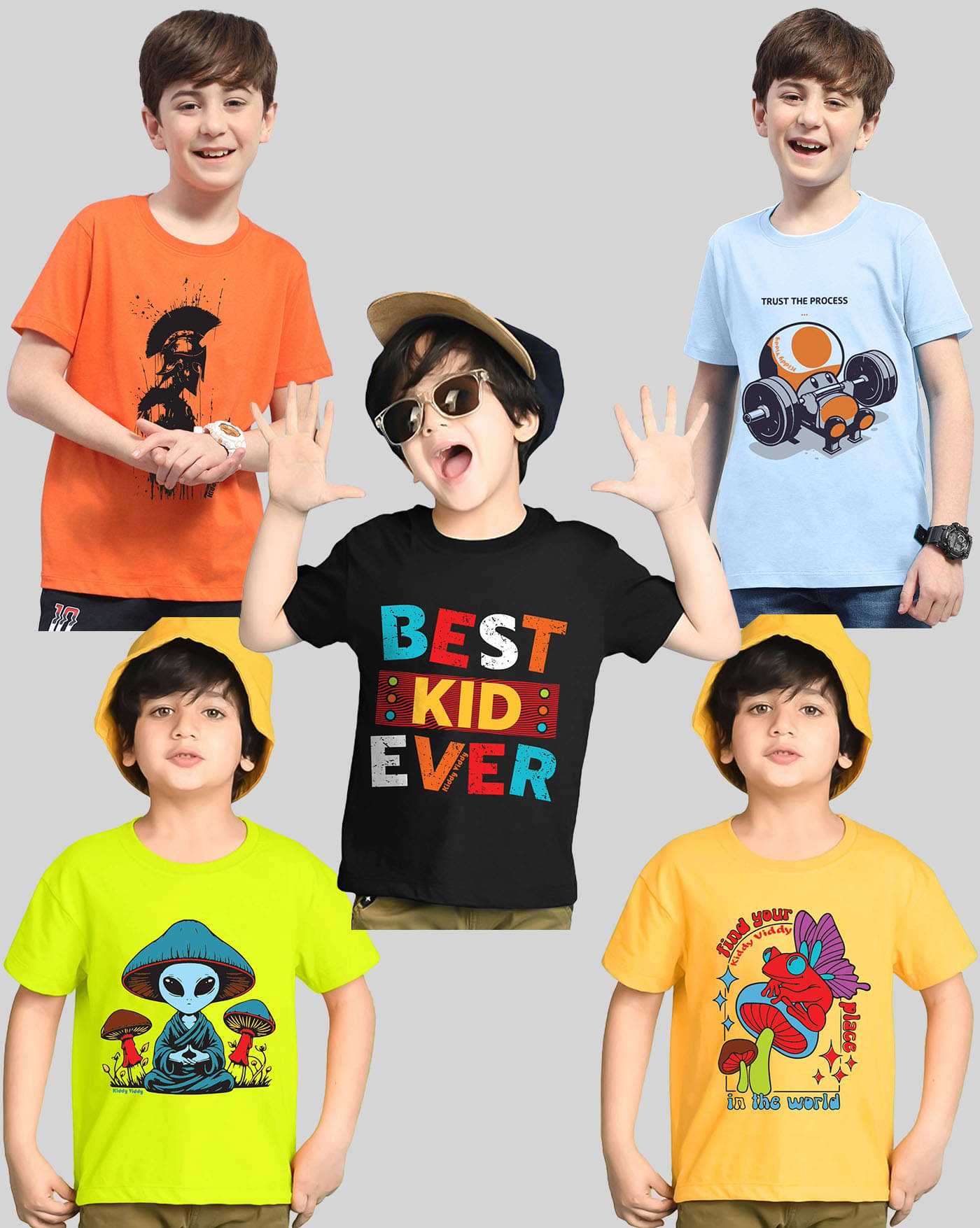     			KIDDY VIDDY Pack of 5 Boys Cotton Blend T-Shirt ( Multicolor )