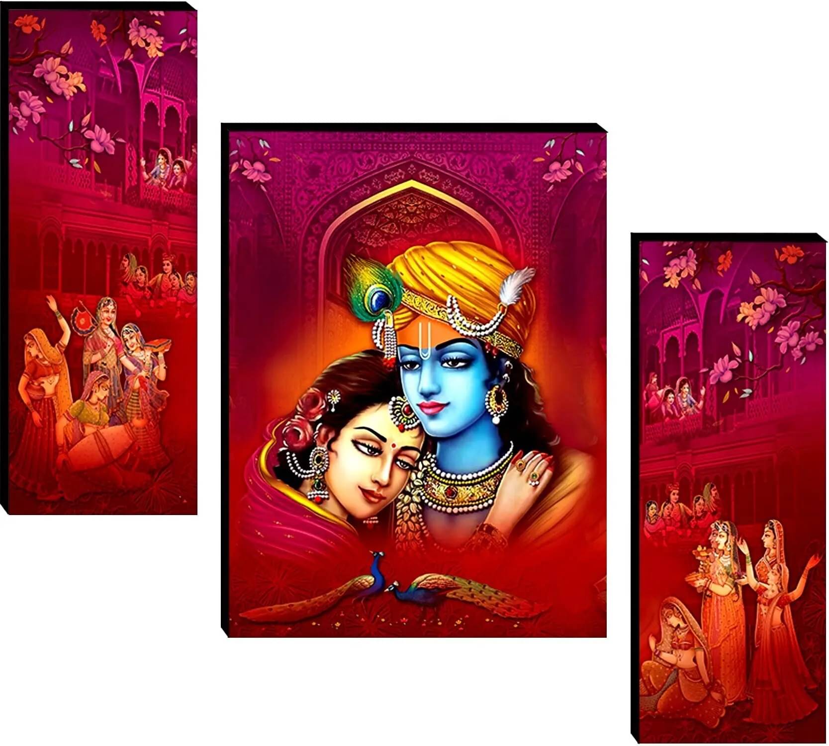     			KKArt Set Of 3 Radha Krishna Wall Paintings For Wall Decoration Gift Items 12 x 18 inch