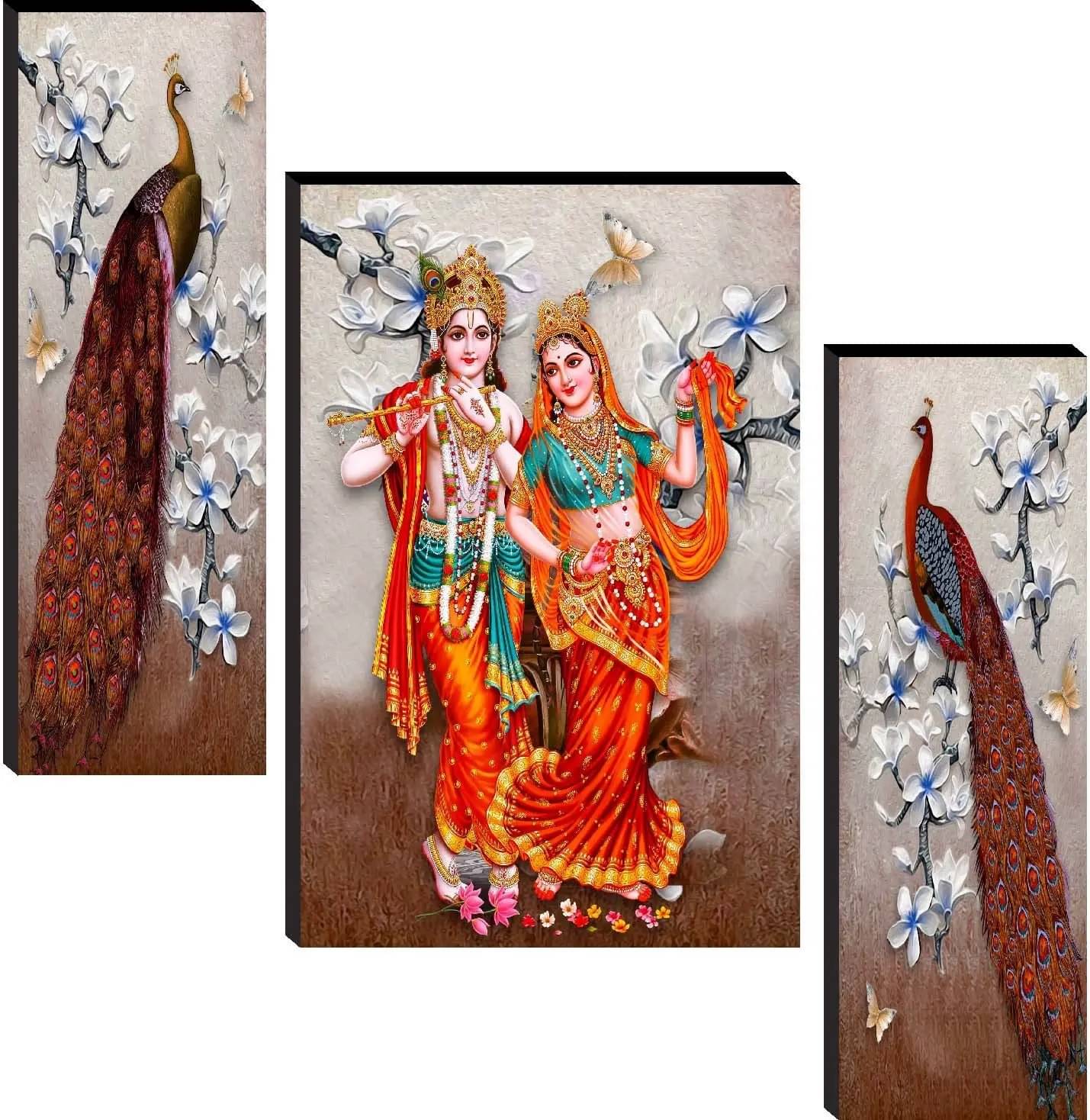     			KKArt Set Of 3 Radha Krishna Wall Paintings For Wall Decoration Gift Items 12 x 18 inch
