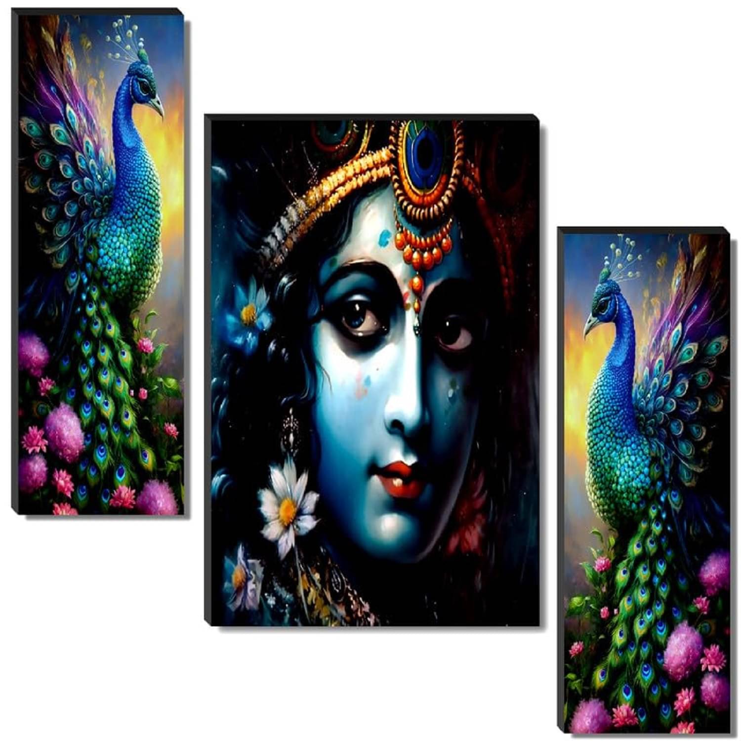     			KKArt Set Of 3 Radha Krishna Wall Paintings For Wall Decoration Gift Items 12 x 18 inch