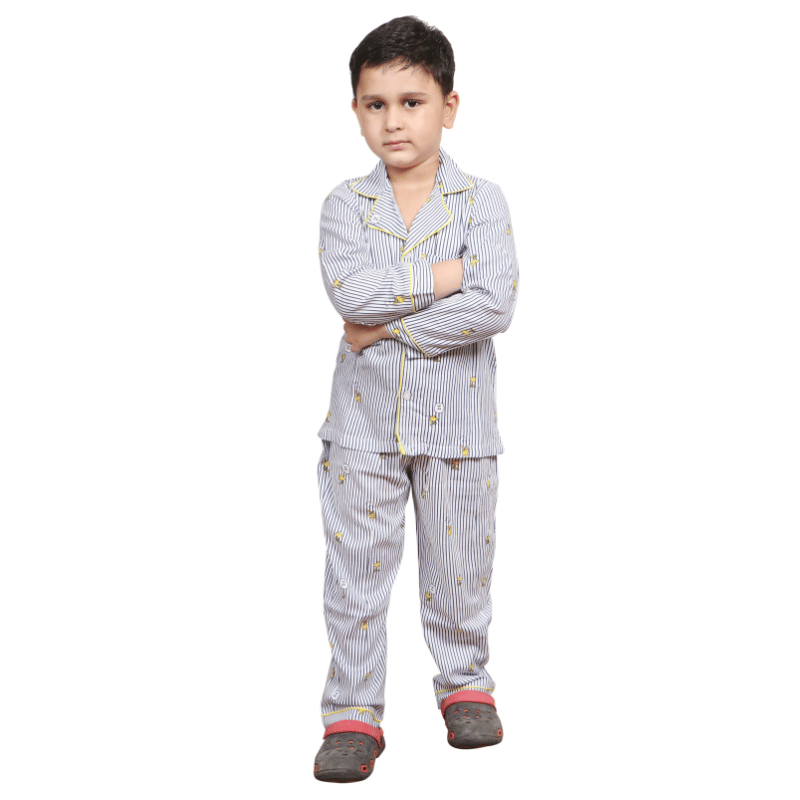     			KMEXIM Pack of 1 Boys 100% Cotton Nightsuit Set ( White )