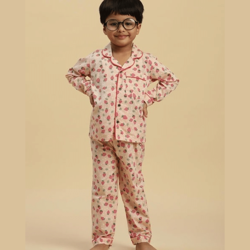     			KMEXIM Pack of 1 Boys 100% Cotton Nightsuit Set ( Peach Puff )