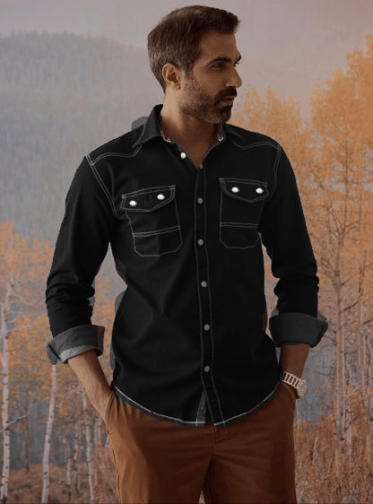 NEW-18 Denim Regular Fit Solids Full Sleeves Men's Casual Shirt - Black ( Pack of 1 ) NEW-18 Denim Regular Fit Solids Full Sleeves Men's Casual Shirt - Black ( Pack of 1 )