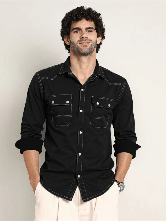 NEW-18 Denim Regular Fit Solids Full Sleeves Men's Casual Shirt - Black ( Pack of 1 ) NEW-18 Denim Regular Fit Solids Full Sleeves Men's Casual Shirt - Black ( Pack of 1 )