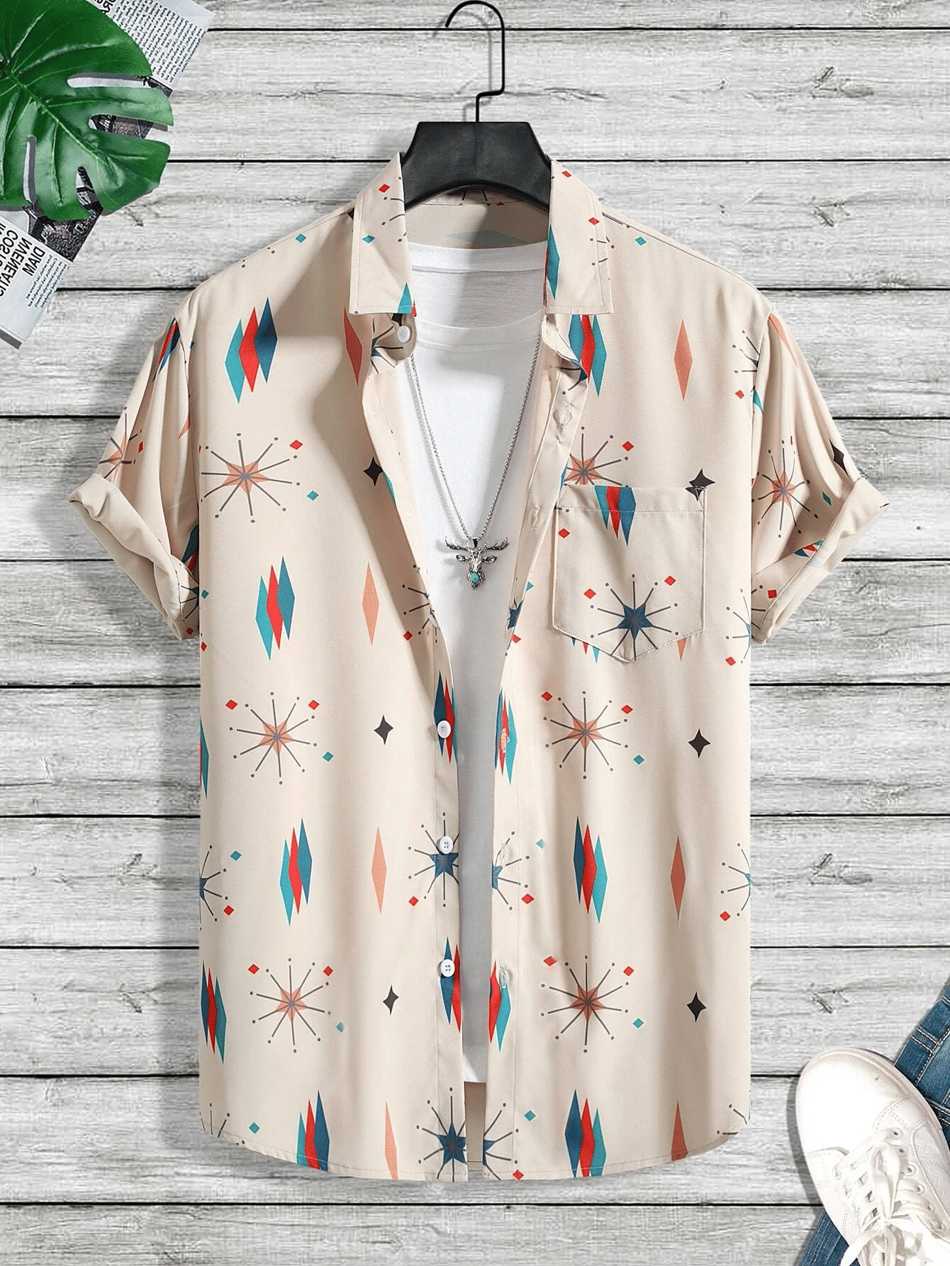     			PAVICHA Rayon Flex Regular Fit Printed Half Sleeves Men's Casual Shirt - Beige ( Pack of 1 )
