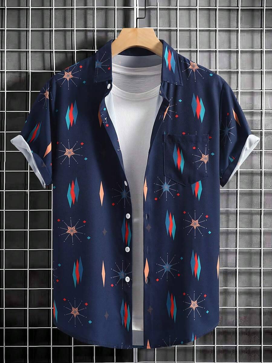     			PAVICHA Rayon Flex Regular Fit Printed Half Sleeves Men's Casual Shirt - Navy ( Pack of 1 )