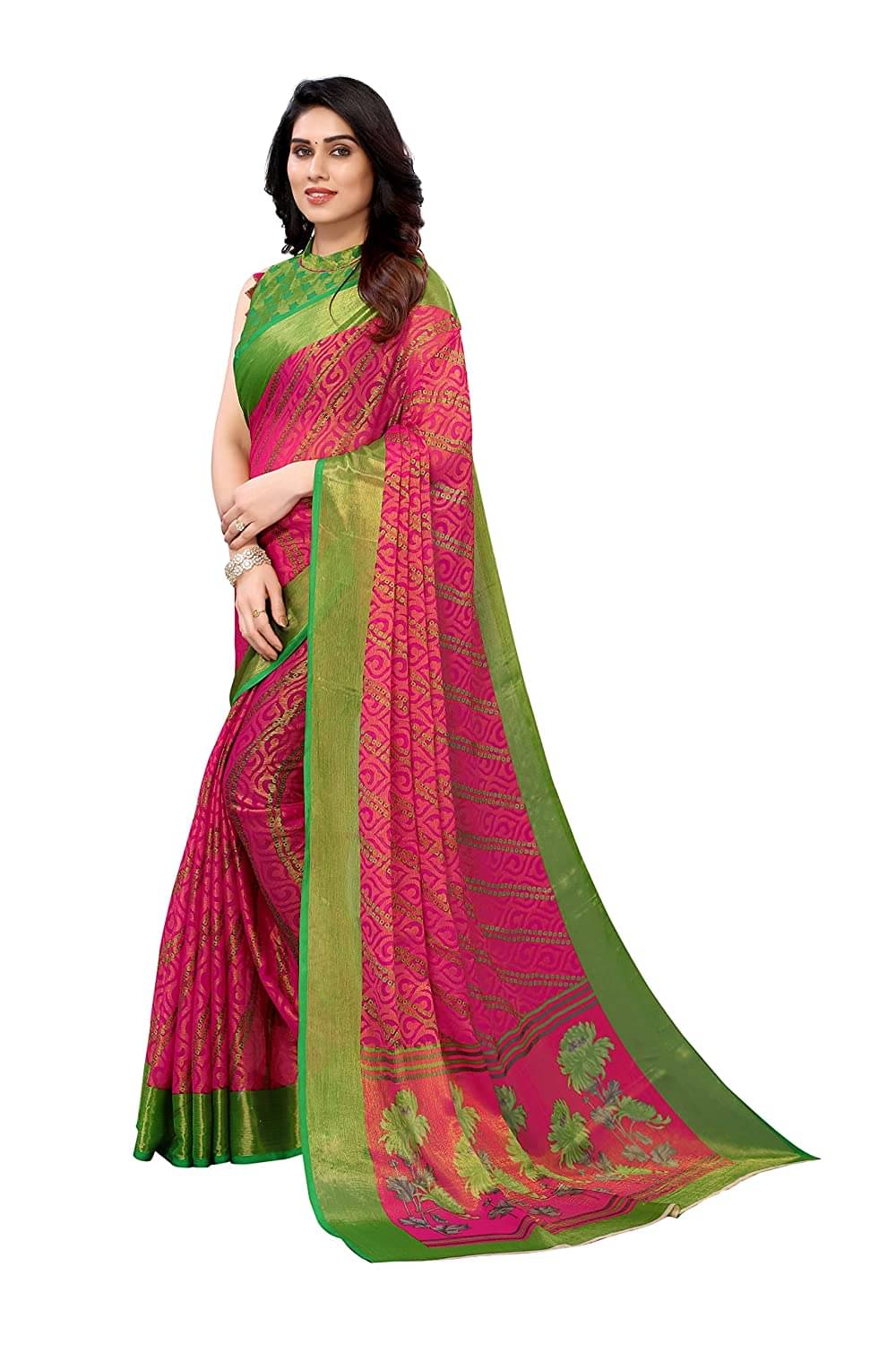 SHIRODHARI Brasso Printed Ilkal Saree With Unstitched Blouse Piece ( Pink ) SHIRODHARI Brasso Printed Ilkal Saree With Unstitched Blouse Piece ( Pink )