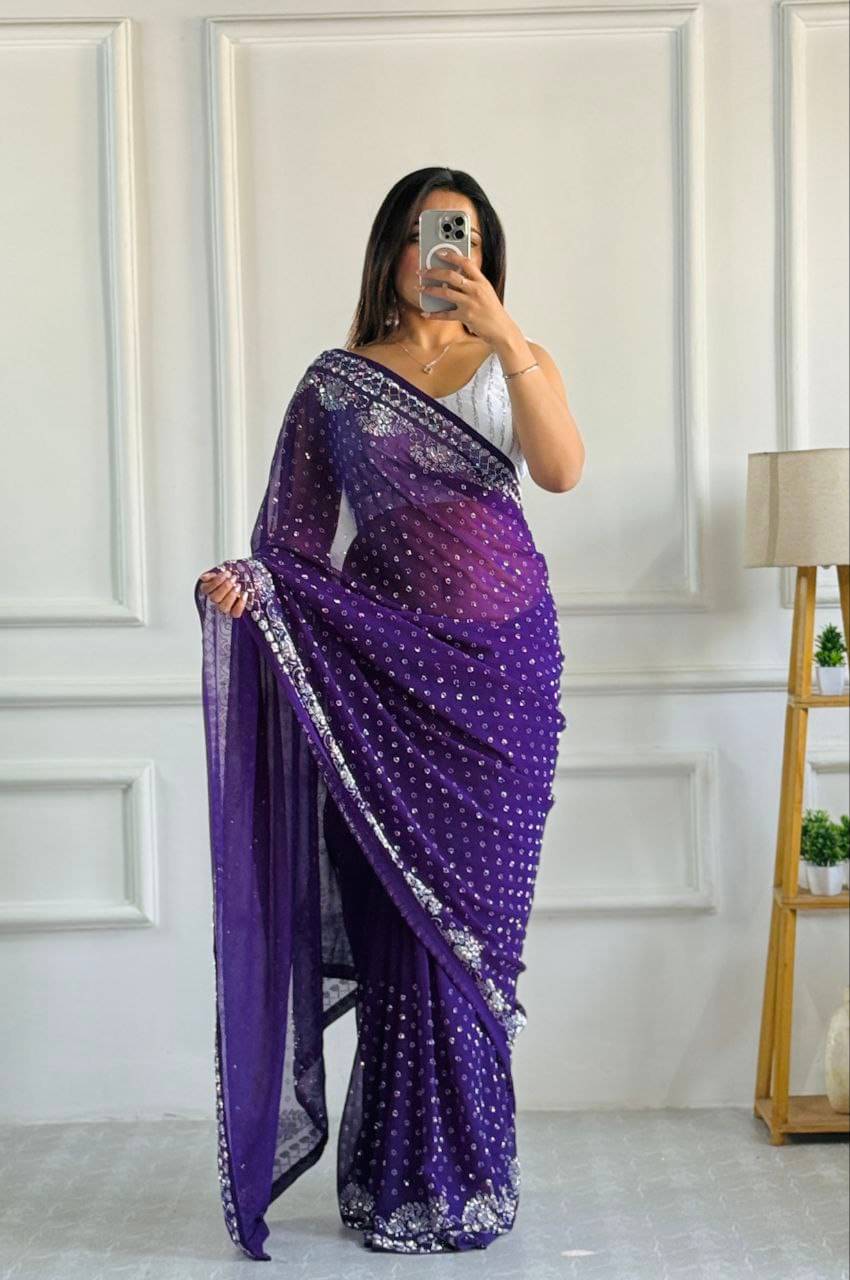 STYLEE COUTURE Georgette Embroidered Saree With Unstitched Blouse Piece ( Purple ) STYLEE COUTURE Georgette Embroidered Saree With Unstitched Blouse Piece ( Purple )