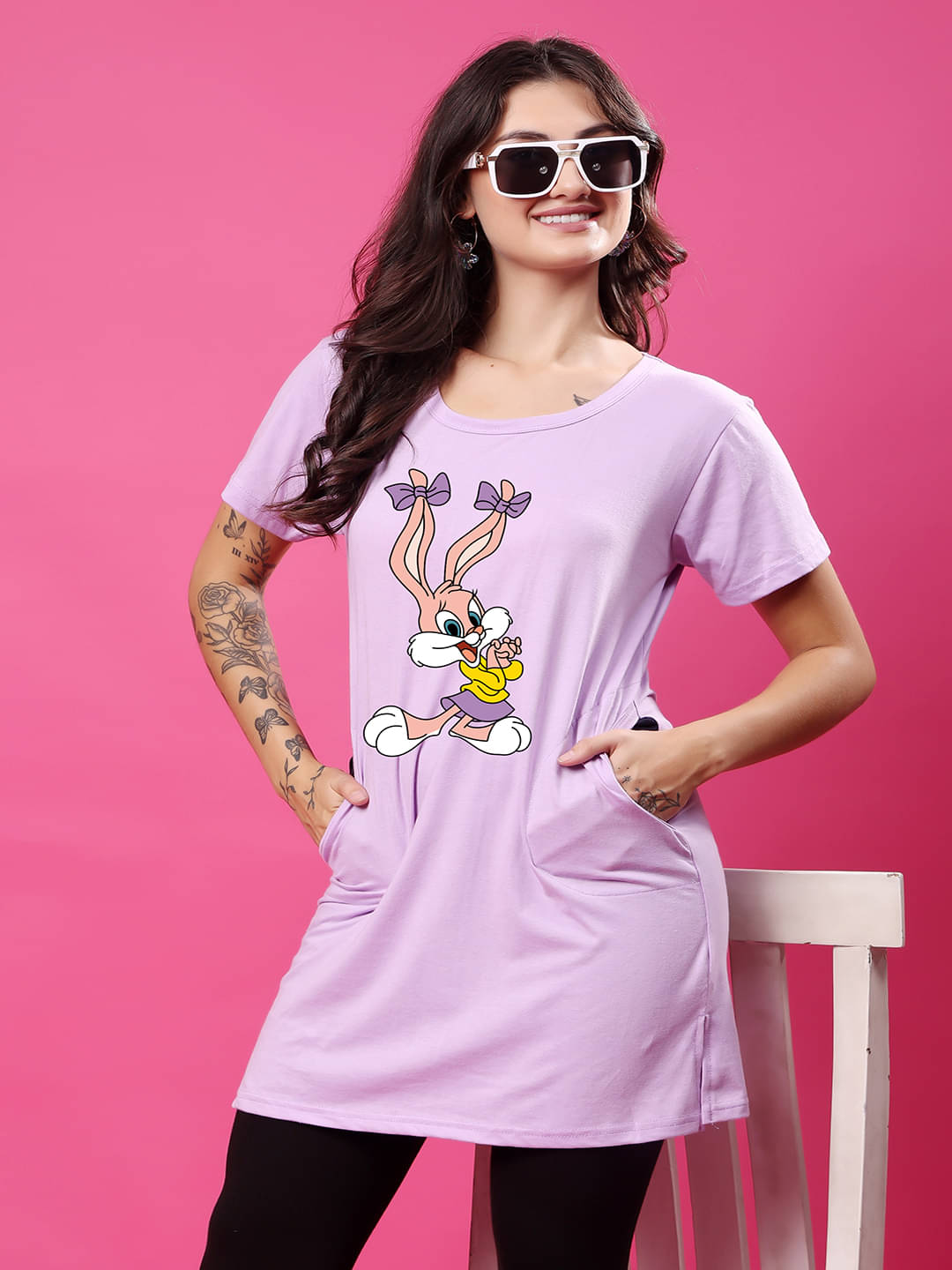 SWIFTLY Women Cotton Printed Regular Fit Round Neck T-Shirt ( Lavender ) SWIFTLY Women Cotton Printed Regular Fit Round Neck T-Shirt ( Lavender )