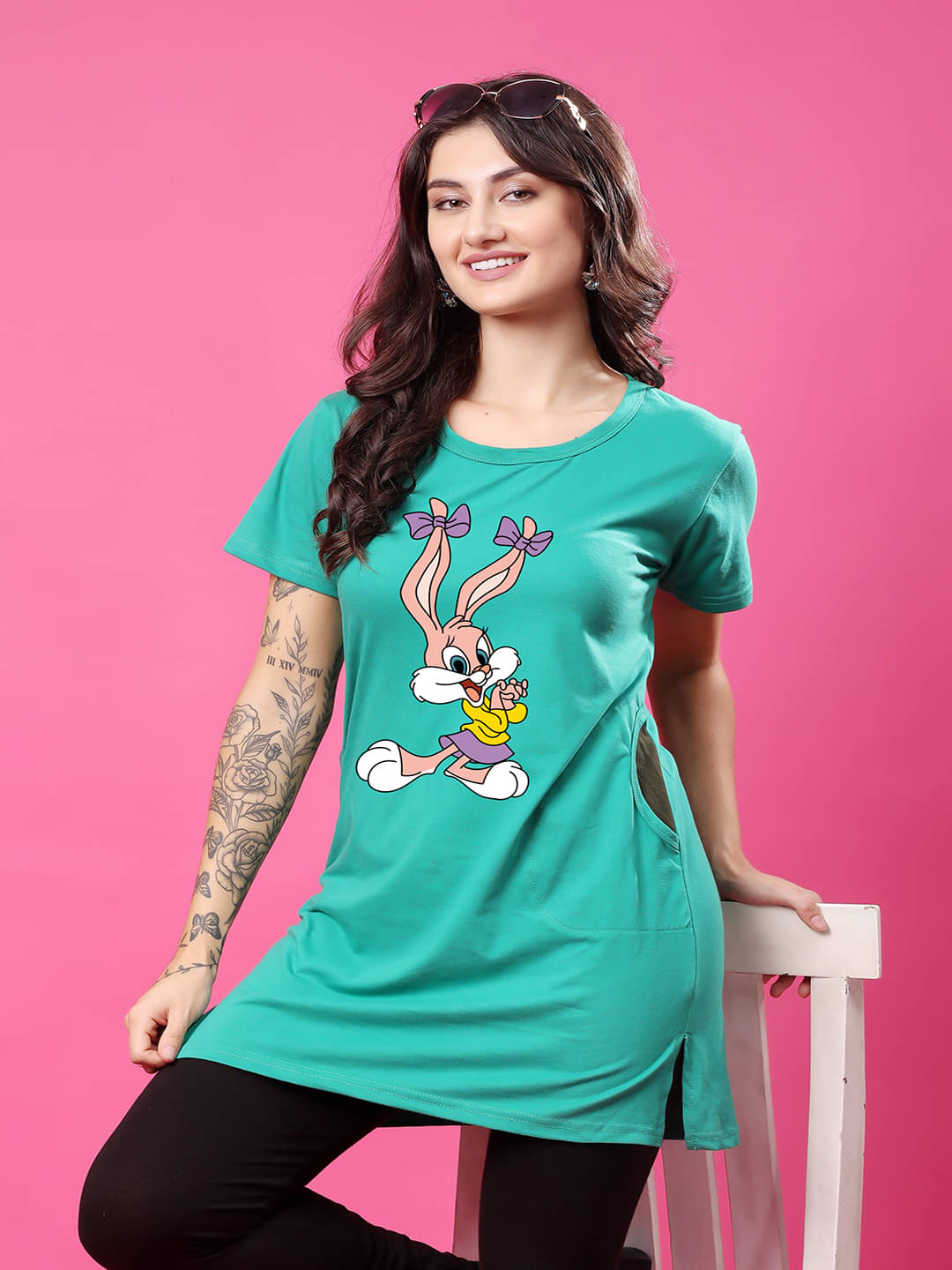 SWIFTLY Women Cotton Printed Regular Fit Round Neck T-Shirt ( Teal ) SWIFTLY Women Cotton Printed Regular Fit Round Neck T-Shirt ( Teal )