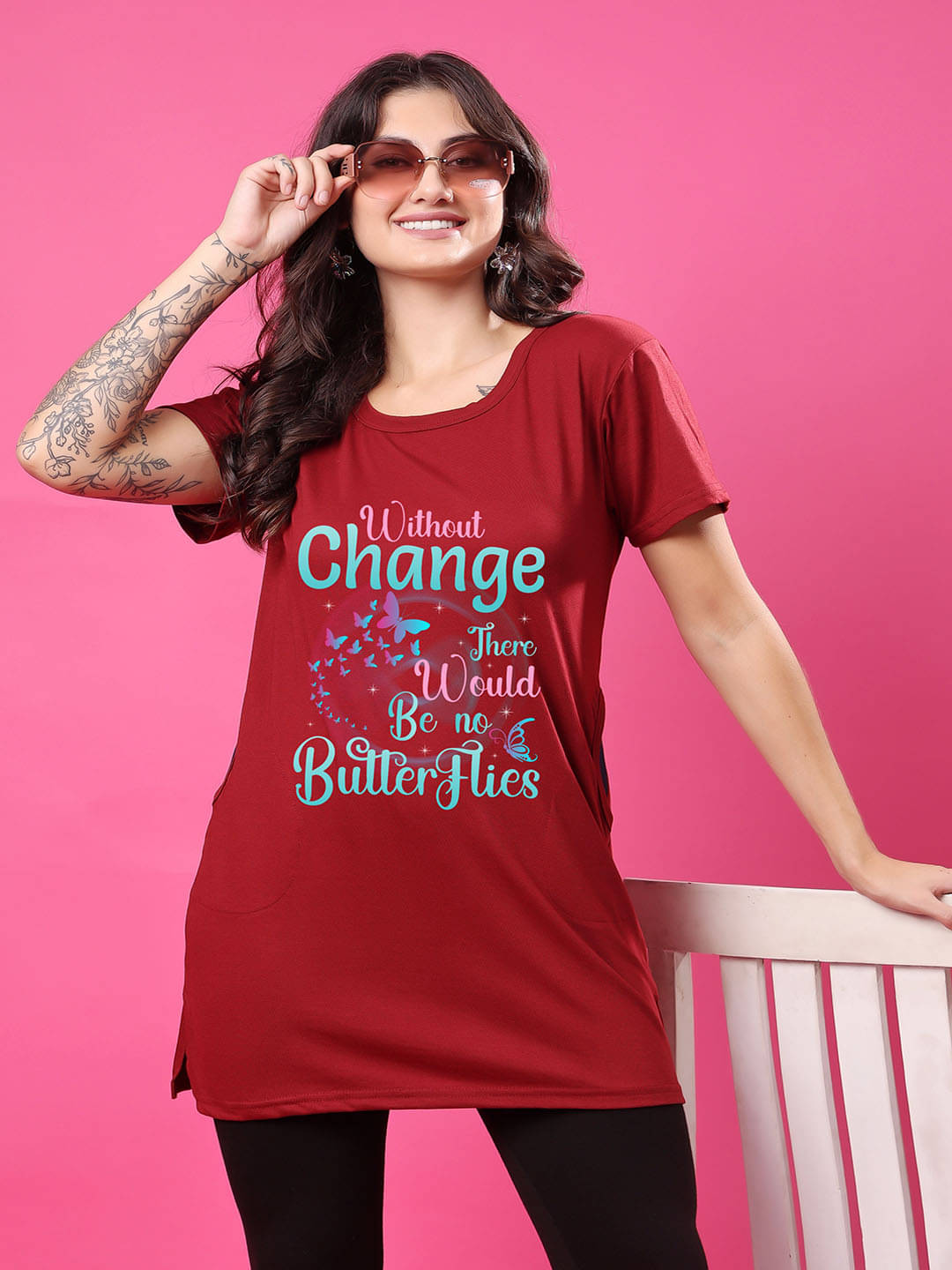 SWIFTLY Women Cotton Printed Regular Fit Round Neck T-Shirt ( Maroon ) SWIFTLY Women Cotton Printed Regular Fit Round Neck T-Shirt ( Maroon )