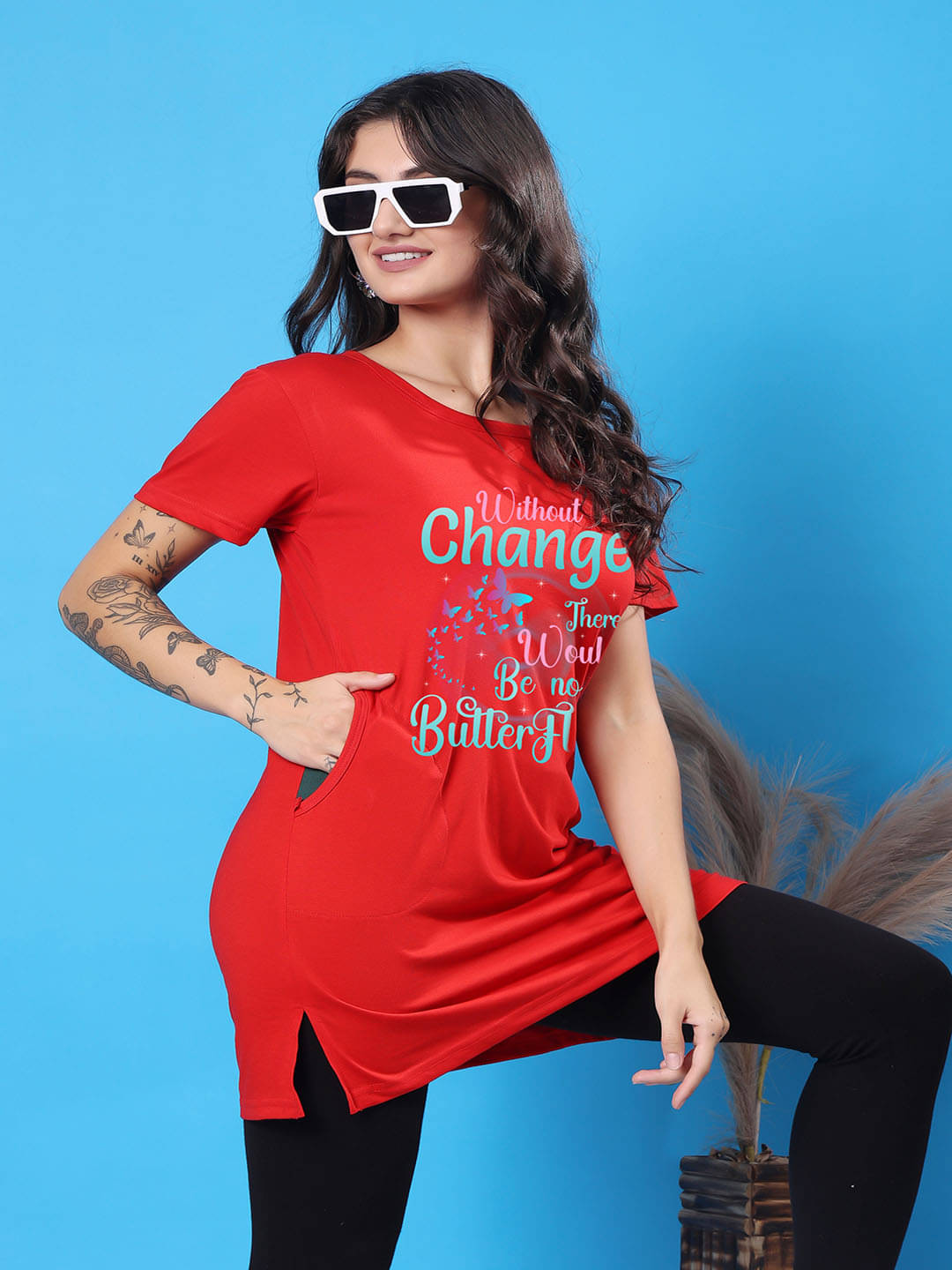 SWIFTLY Women Cotton Printed Regular Fit Round Neck T-Shirt ( Red ) SWIFTLY Women Cotton Printed Regular Fit Round Neck T-Shirt ( Red )