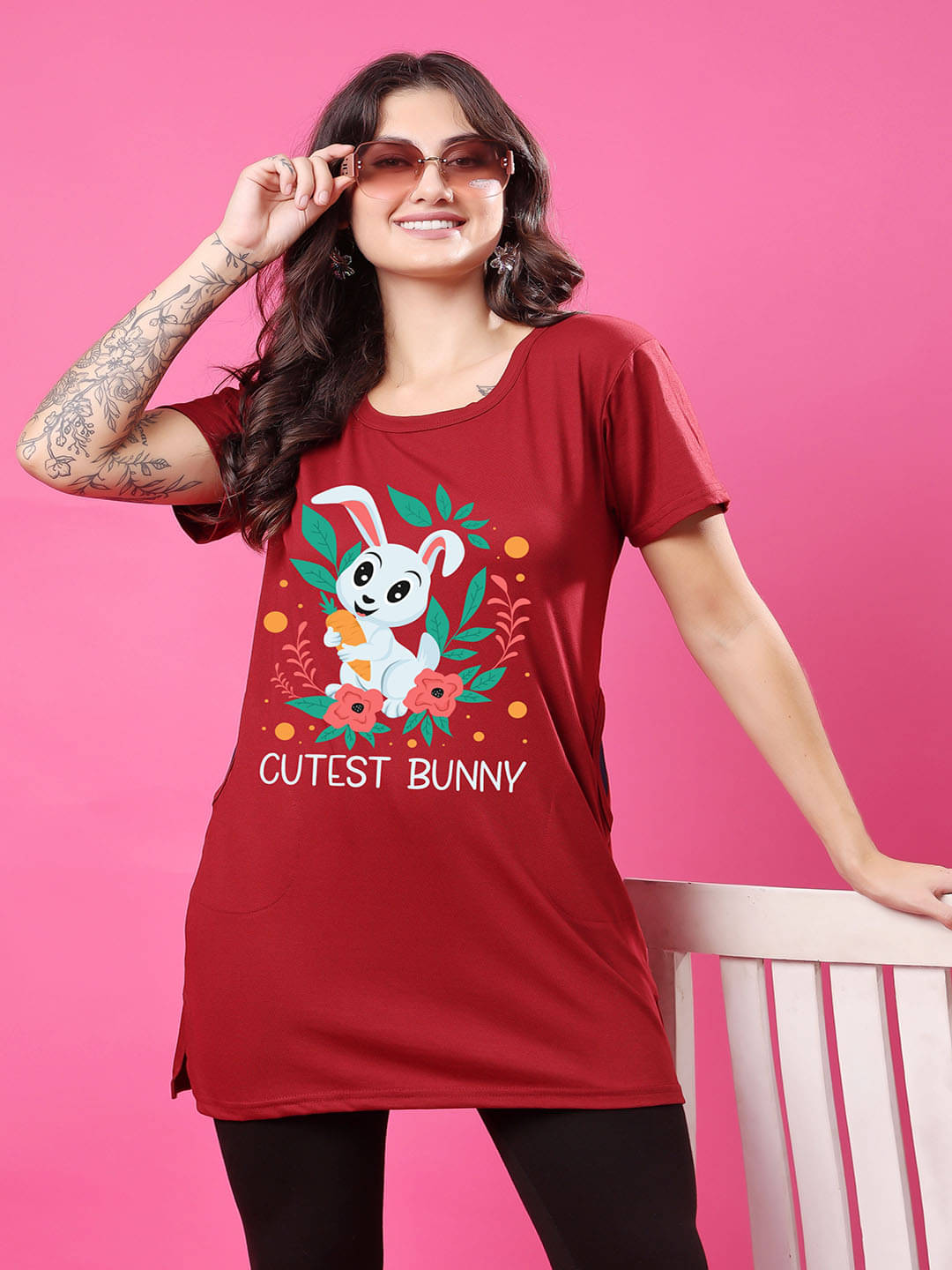 SWIFTLY Women Cotton Printed Regular Fit Round Neck T-Shirt ( Maroon ) SWIFTLY Women Cotton Printed Regular Fit Round Neck T-Shirt ( Maroon )